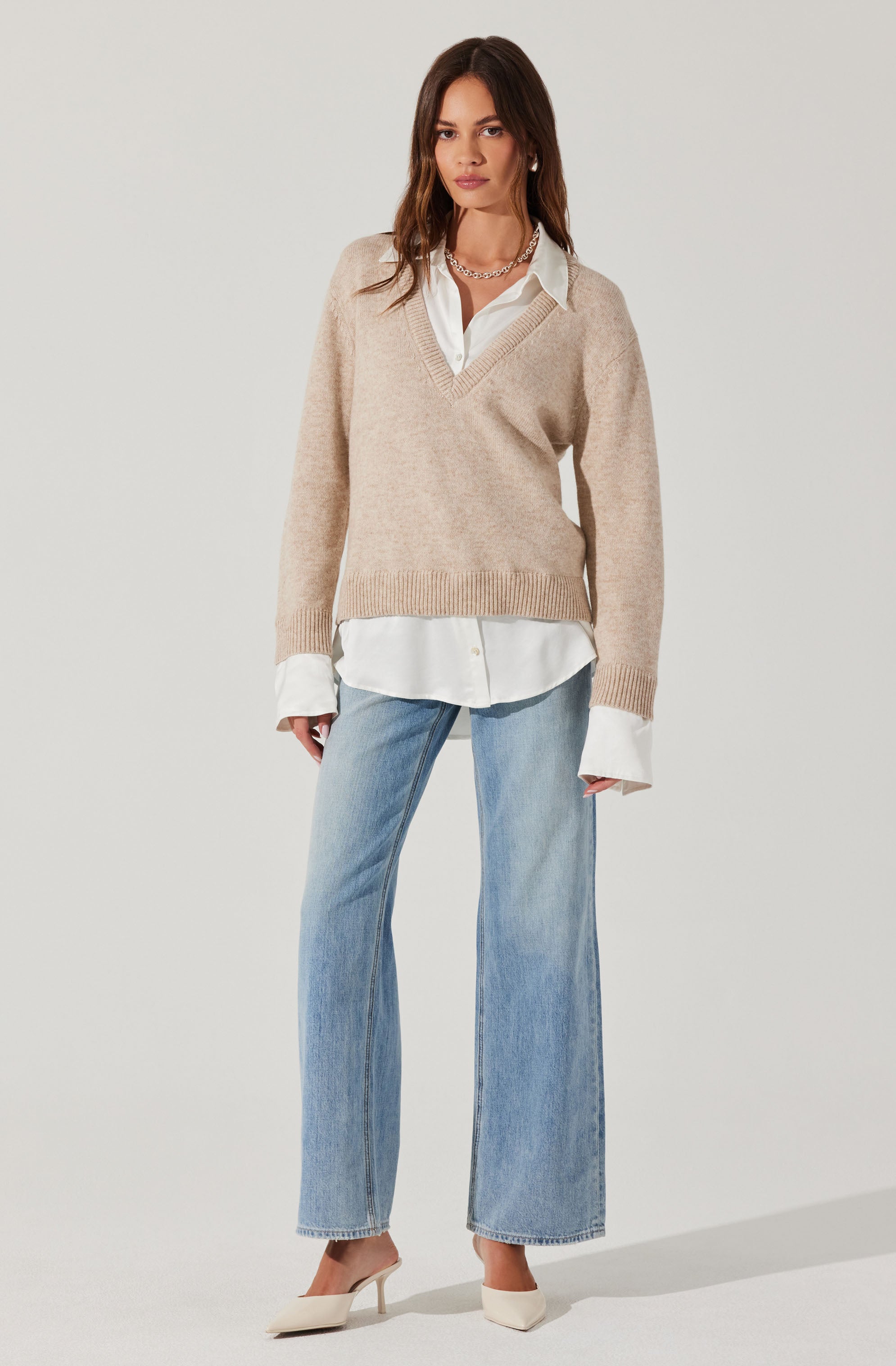 Jianna Mixed Media Layered Sweater for Women - Trendy Knit Pullover with Textured Details | Perfect for Fall Fashion, Office Wear & Casual Outfits