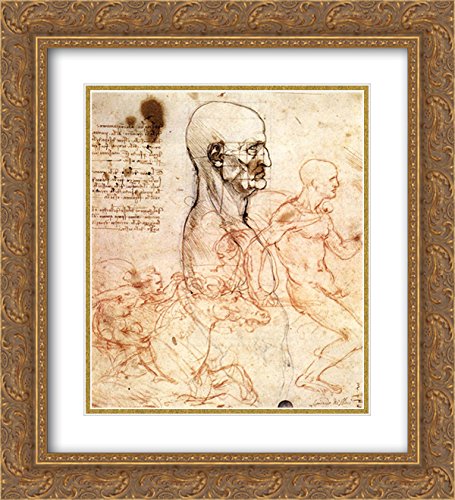Leonardo da Vinci Museum Art Print - Profile of a Man & Study of Two Riders in 20x22 Gold Ornate Frame with Double Matting | Renaissance Wall Art for Living Room, Office & Gallery Decor