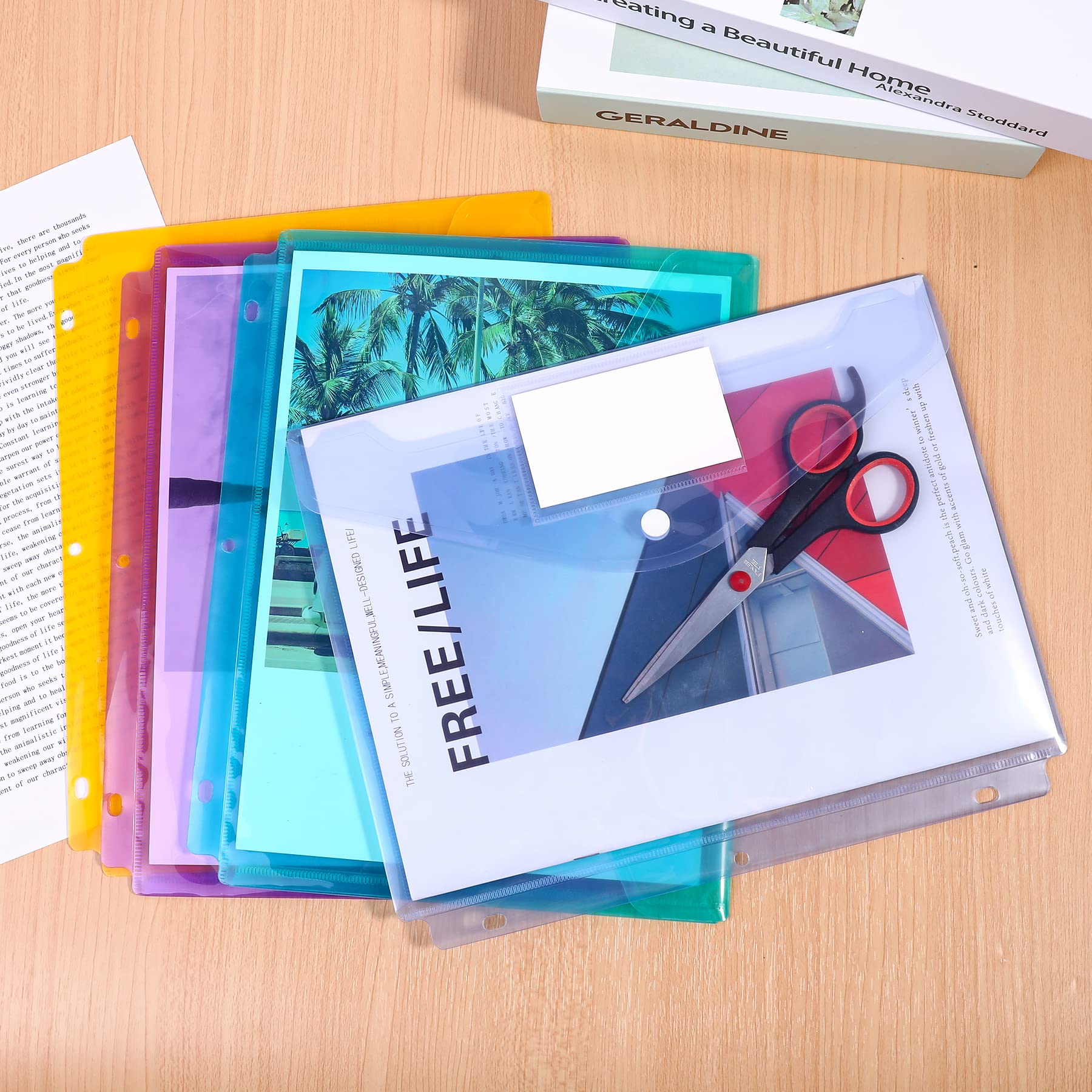 12-Pack Clear Plastic Binder Pockets with Snap Button - Letter Size Poly Envelopes for 3-Ring Binders | School Supplies, Office Organization & Home Filing System | Perfect for Documents, Papers & Homework Assignments