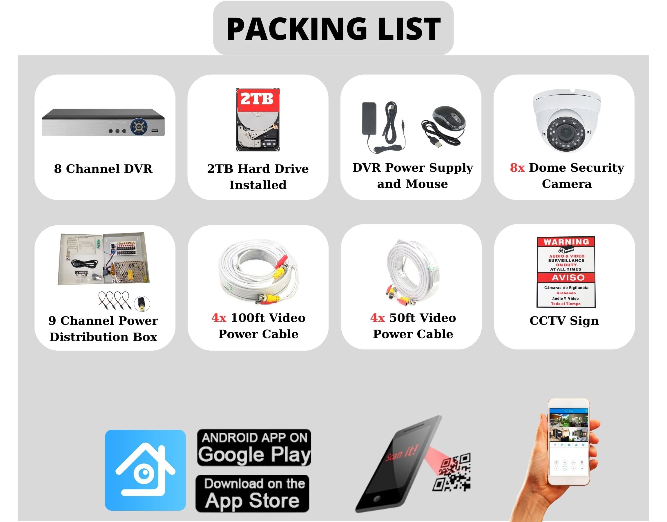 Evertech 8 Channel 1080P HD Security Camera System with 2TB HDD, 2.8-12mm Varifocal Lens Dome Cameras for Indoor Outdoor Surveillance - Home, Office & Business Security Monitoring Solution
