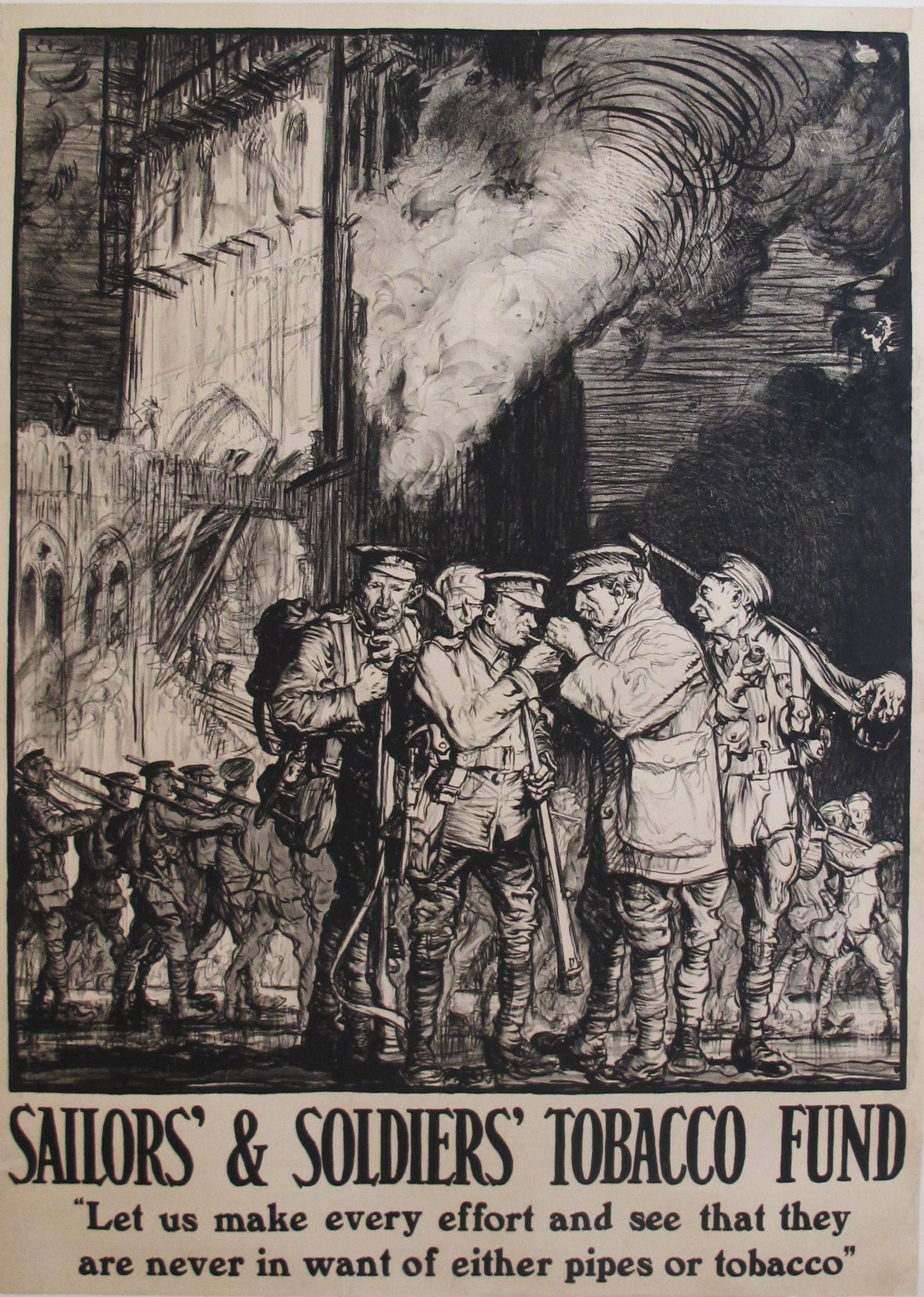 1915 Original British Tobacco Poster - Soldiers and Sailors Tobacco Fund Vintage Collectible | WWI Memorabilia & British History Decor for Home, Office, or Man Cave