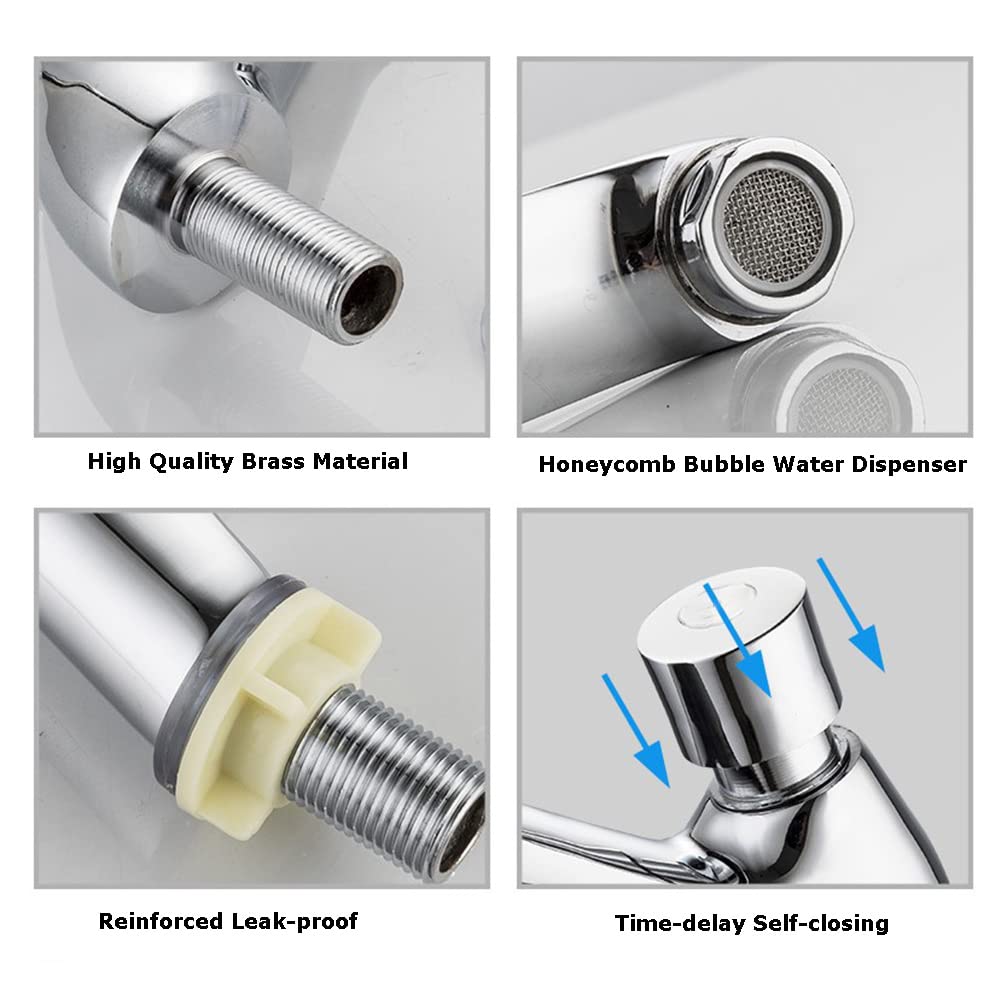 Chrome Plated Self-Closing Time Delay Faucet - Water Saving Basin Sink Tap for Public Kitchen & Bathroom | Ideal for Home, Hotel, Restaurant & Commercial Use | Perfect for Water Conservation & Hands-Free Operation