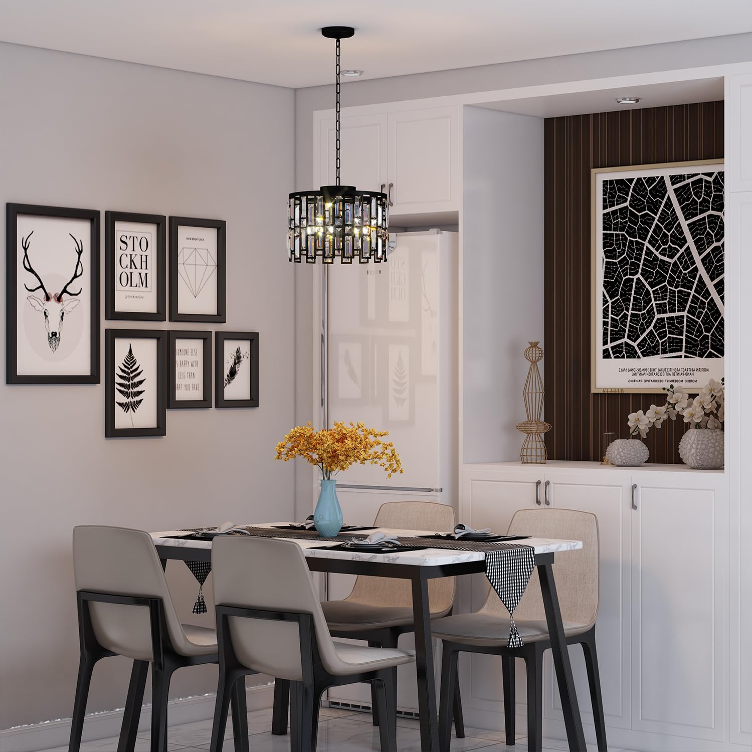 Baunoisk 3-Light Crystal Chandelier - Adjustable Chain Black Ceiling Light Fixture for Bedroom, Dining Room & Entryway | Elegant Lighting for Home Decor & Special Occasions