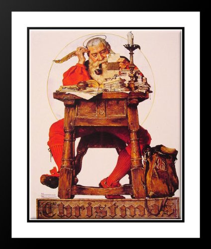 Norman Rockwell Santa Reading Mail Framed Art Print 20x23 - Vintage Christmas Wall Decor for Living Room, Office & Holiday Gifts