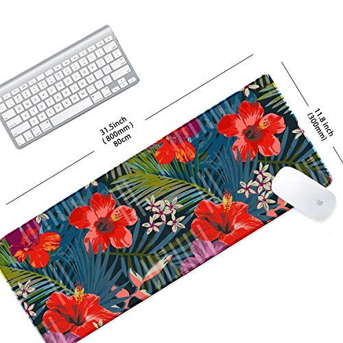 Extra Large XXL Gaming Mouse Pad 31.5x11.8 Inches - Non-Slip Rubber Base, Stitched Edges, Ergonomic Design - Marble & Floral Patterns (Red/Colorful) for PC, Laptop, Office & Home Gaming Setup