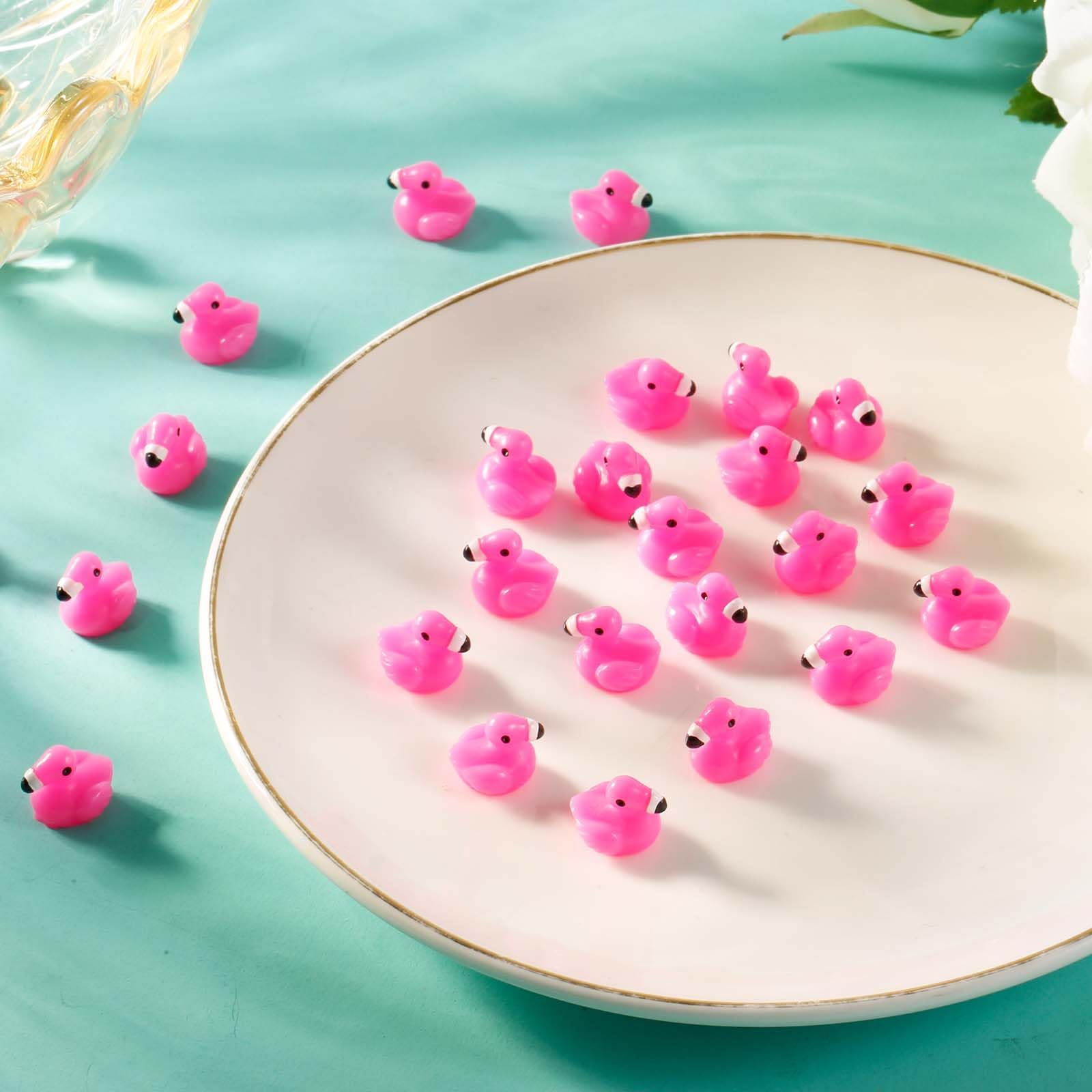 100PCS Mini Flamingo Rose Resin Decorations - Small Animal Figurines for DIY Crafts, Dollhouse, Cake Toppers, Home & Garden Decor - Perfect for Party Favors, Wedding Centerpieces, and Fairy Garden Scenes
