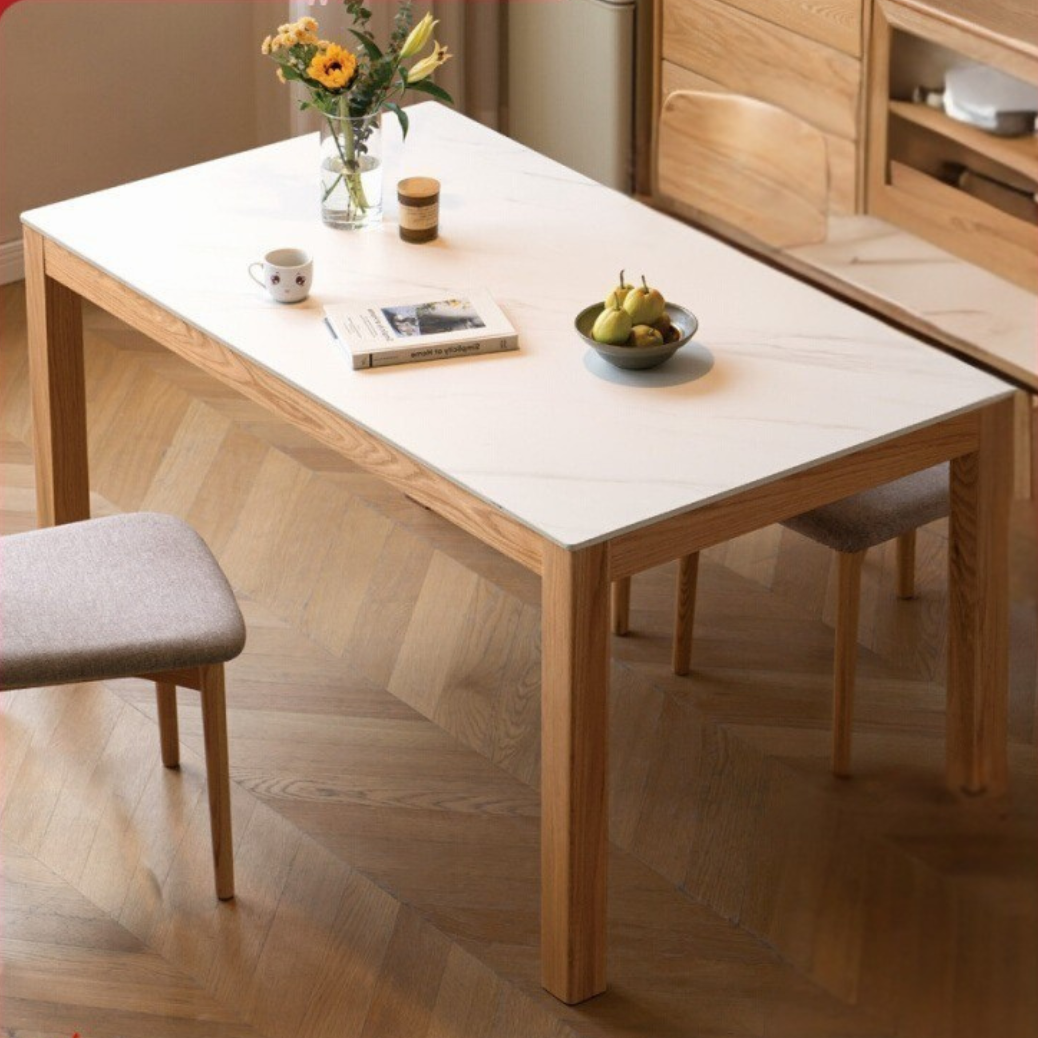 Solid Oak Wood Rectangular Rock Plate Dining Table - Rustic Farmhouse Style for Kitchen, Dining Room & Outdoor Entertaining