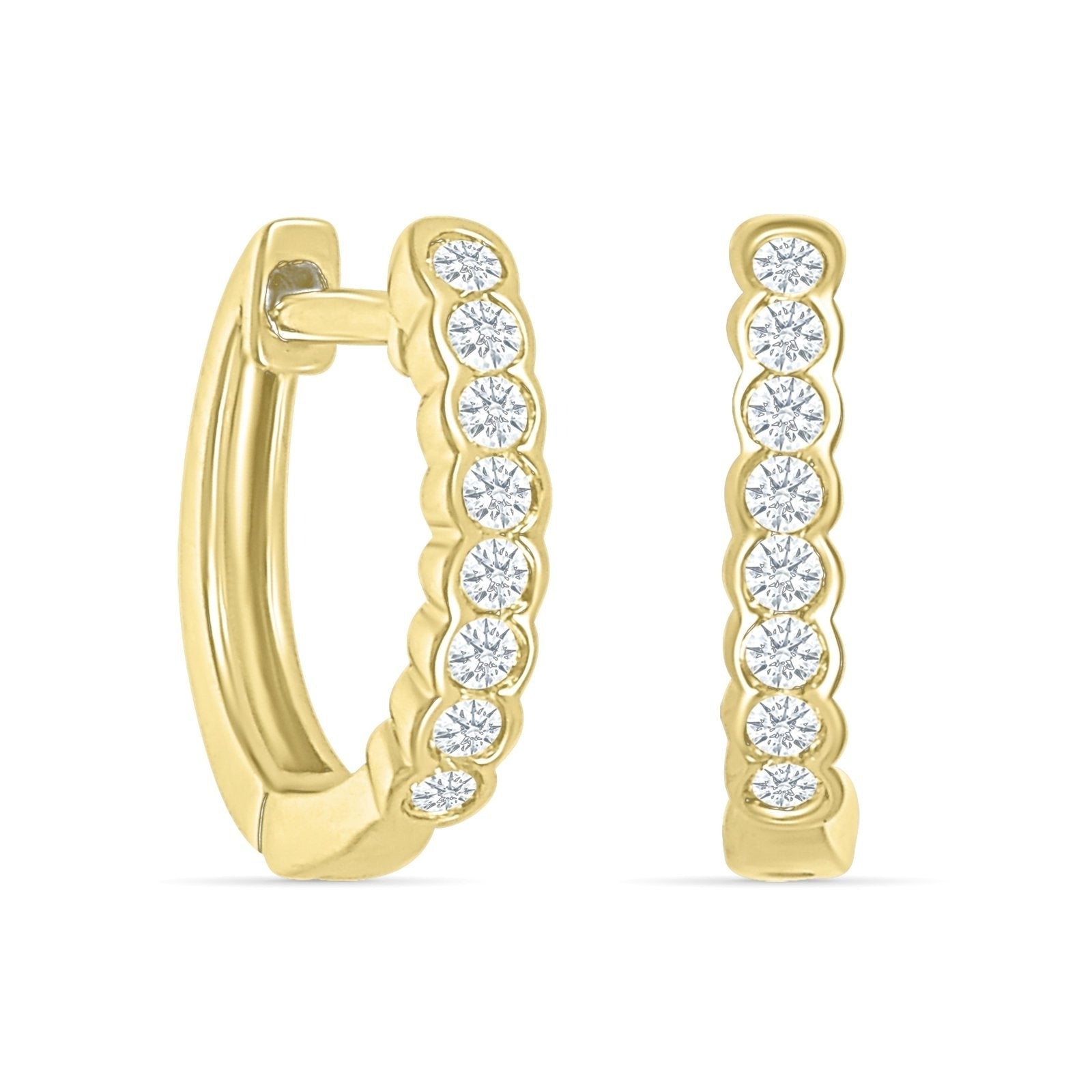 10K Yellow Gold Bezel Set Diamond Hoop Earrings - Elegant Everyday Jewelry for Women, Perfect for Work, Date Night & Special Occasions
