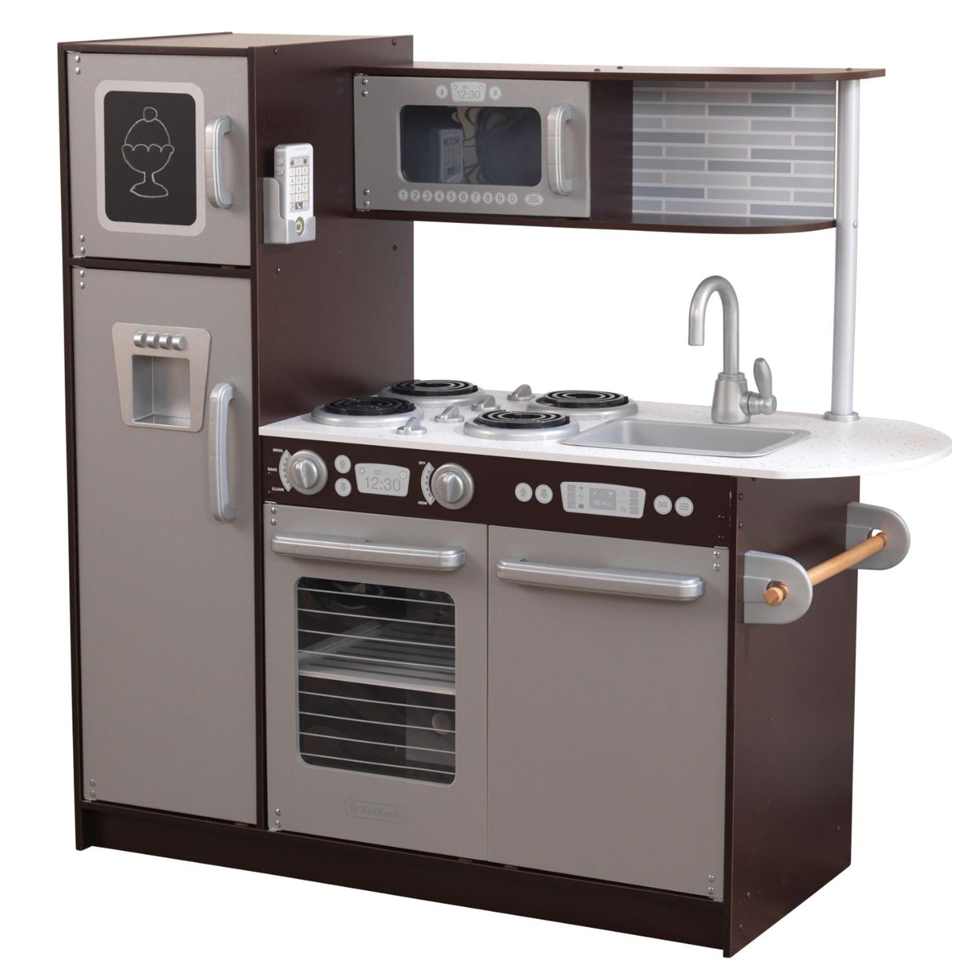 KidKraft Uptown Espresso Wooden Play Kitchen for Kids - Pretend Cooking Toy with Sink, Stove & Accessories - Perfect for Imaginative Play, Preschool Learning & Toddler Role Play Games
