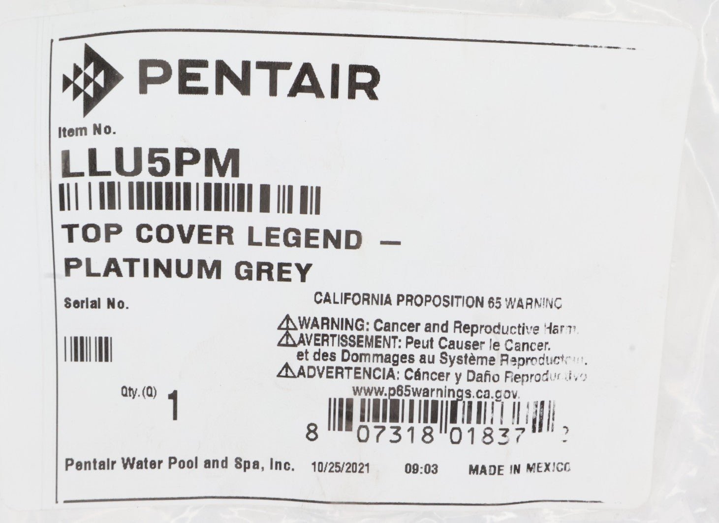 Pentair Legend Gray Top Cover LLU5PM - Replacement Pool Pump Cover for Pentair Pumps | Durable & Weather-Resistant for Outdoor Pool Maintenance