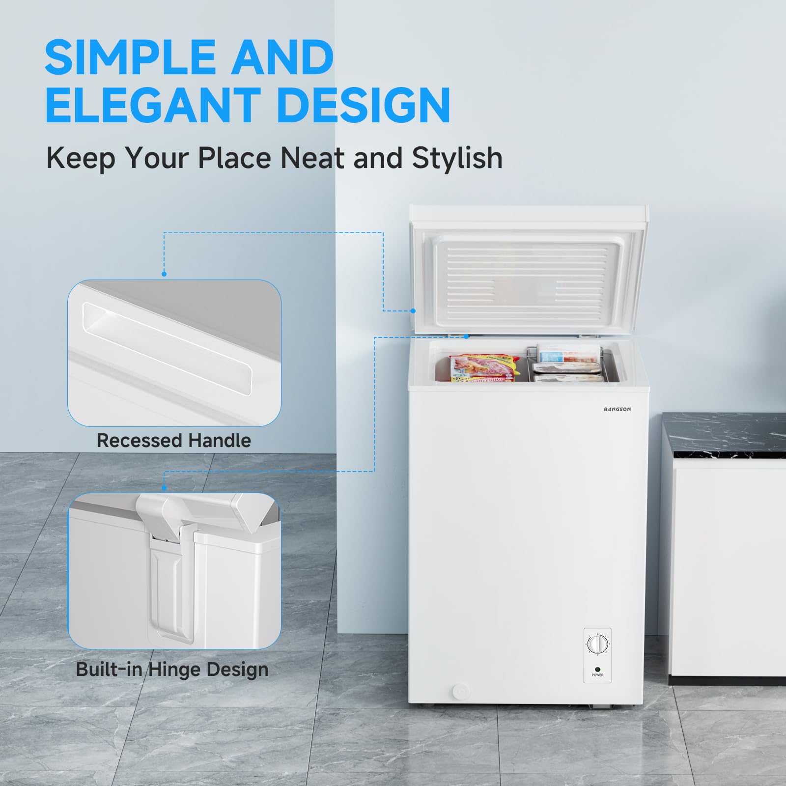 BANGSON 3.5 Cubic Feet Energy Efficient Chest Freezer with Removable Basket & Adjustable Temperature Control - Perfect for Home, Dorm, Apartment, Office - Ideal for Frozen Food Storage, Meal Prep & Bulk Grocery Savings