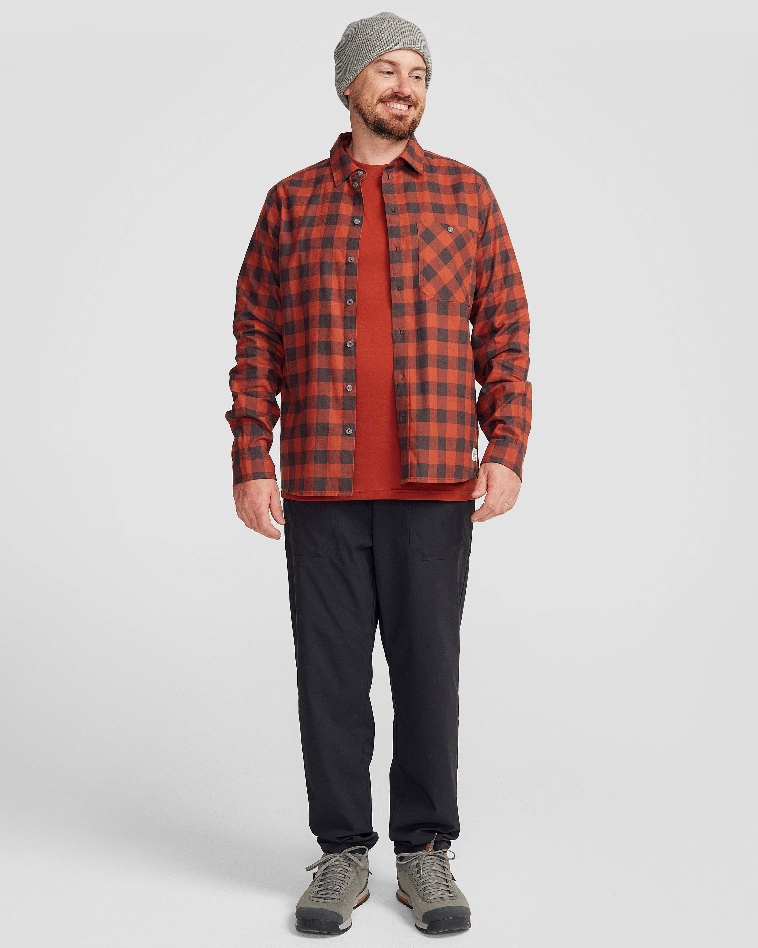 Men's Fyfe Long Sleeve Shirt - Redwood Gingham Plaid Flannel Button Down for Casual Wear & Outdoor Activities