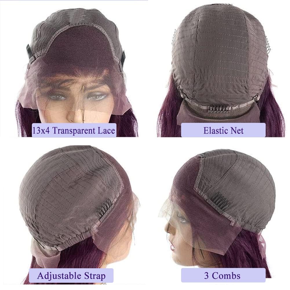 12inch Purple Bob Wig Human Hair Pre Plucked with Baby Hair | 13x4 Dark Burgundy Body Wave Lace Front Wigs | 180% Density Deep Purple Wigs for Black Women | Perfect for Cosplay, Halloween & Daily Fashion