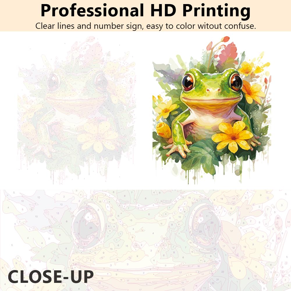 TUMOVO Paint by Numbers Kit for Adults & Beginners - Cute Frog with Flowers Acrylic Painting on 16x20 Inch Canvas | DIY Art Therapy, Home Decor, Gift Idea