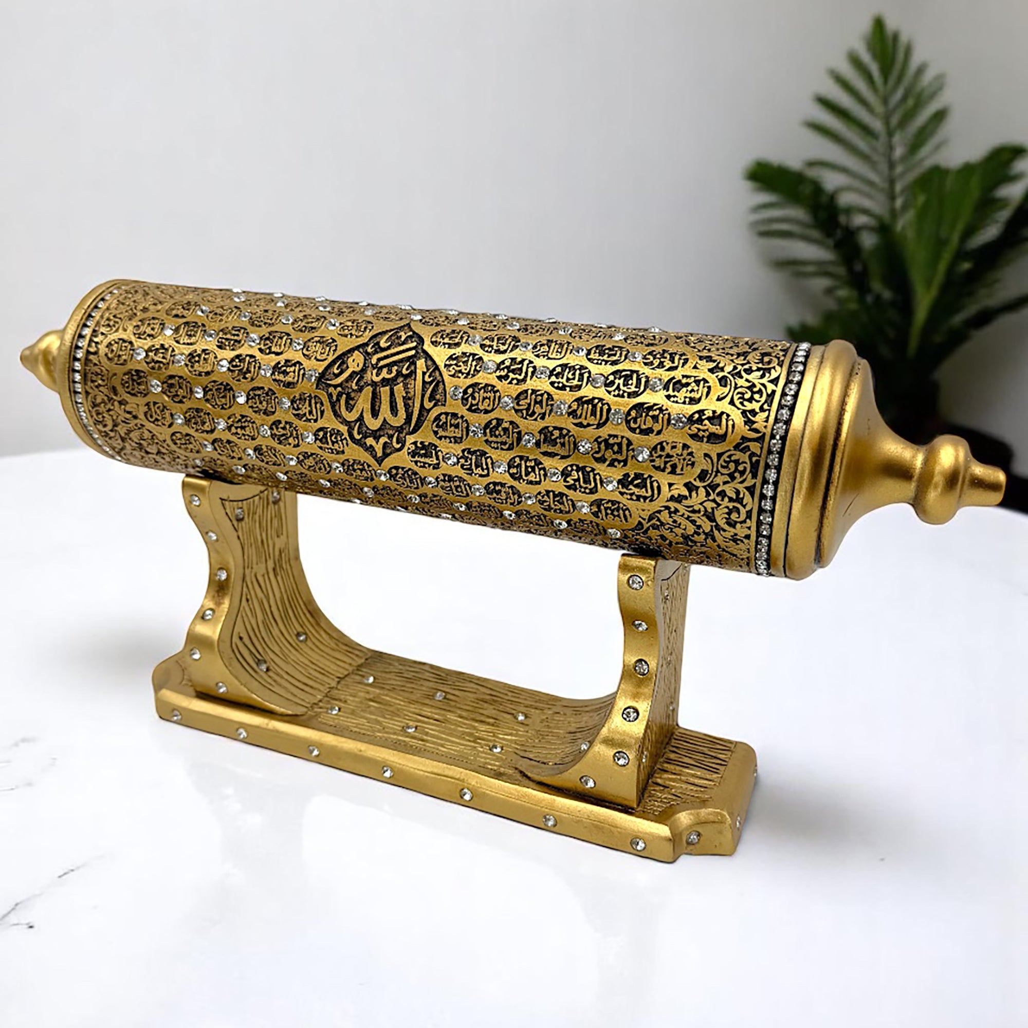 99 Names of Allah Islamic Wall Art Scroll & Stand - Gold Calligraphy Decor for Home, Mosque & Office - Perfect for Ramadan, Eid & Spiritual Gifting