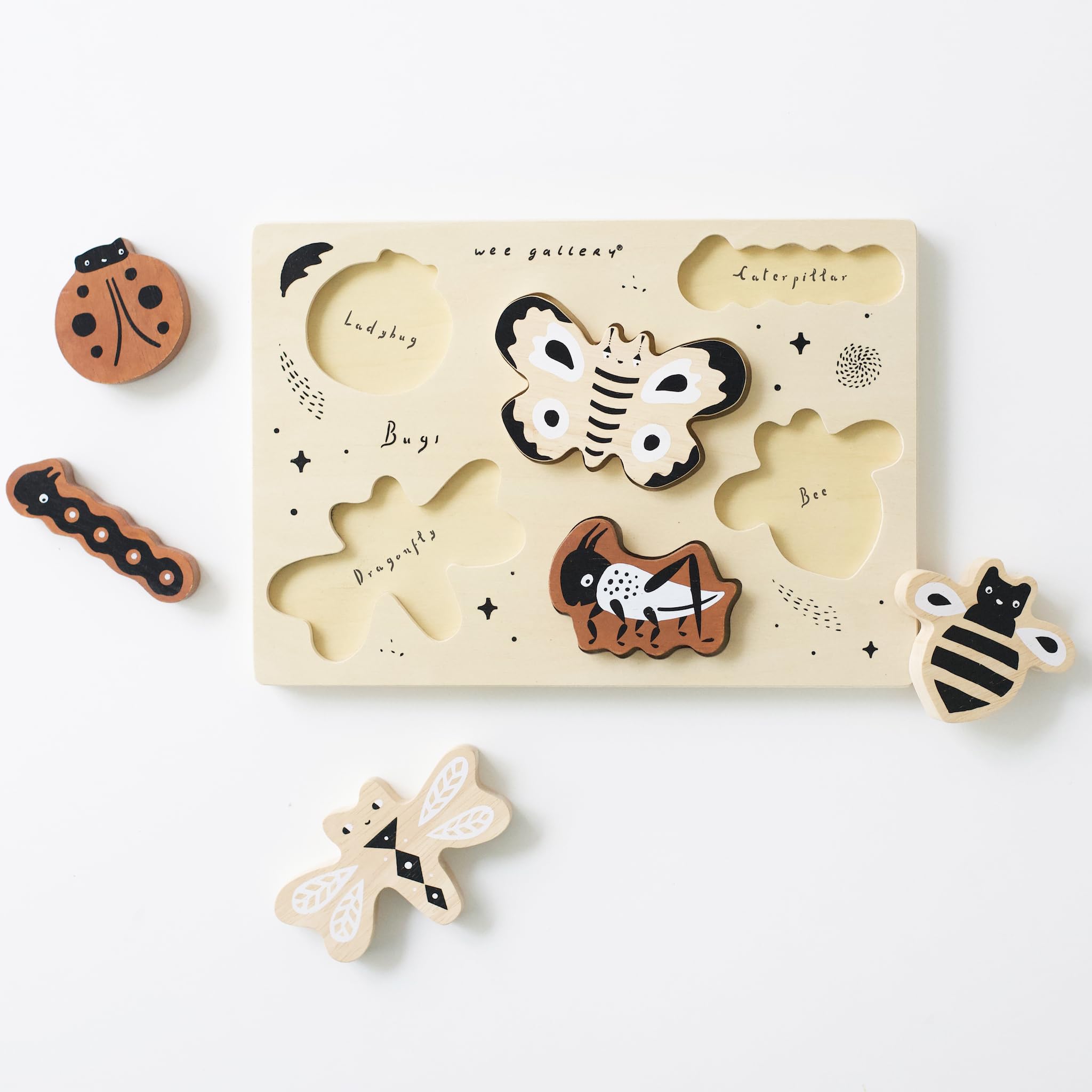 Wee Gallery Wooden Animal Tray Puzzle - Montessori Educational Toys for Toddlers Age 2-4 | Bugs Theme Learning Activity for Fine Motor Skills Development & Preschool Brain Games | Perfect for Classroom, Homeschooling & Early Childhood Education