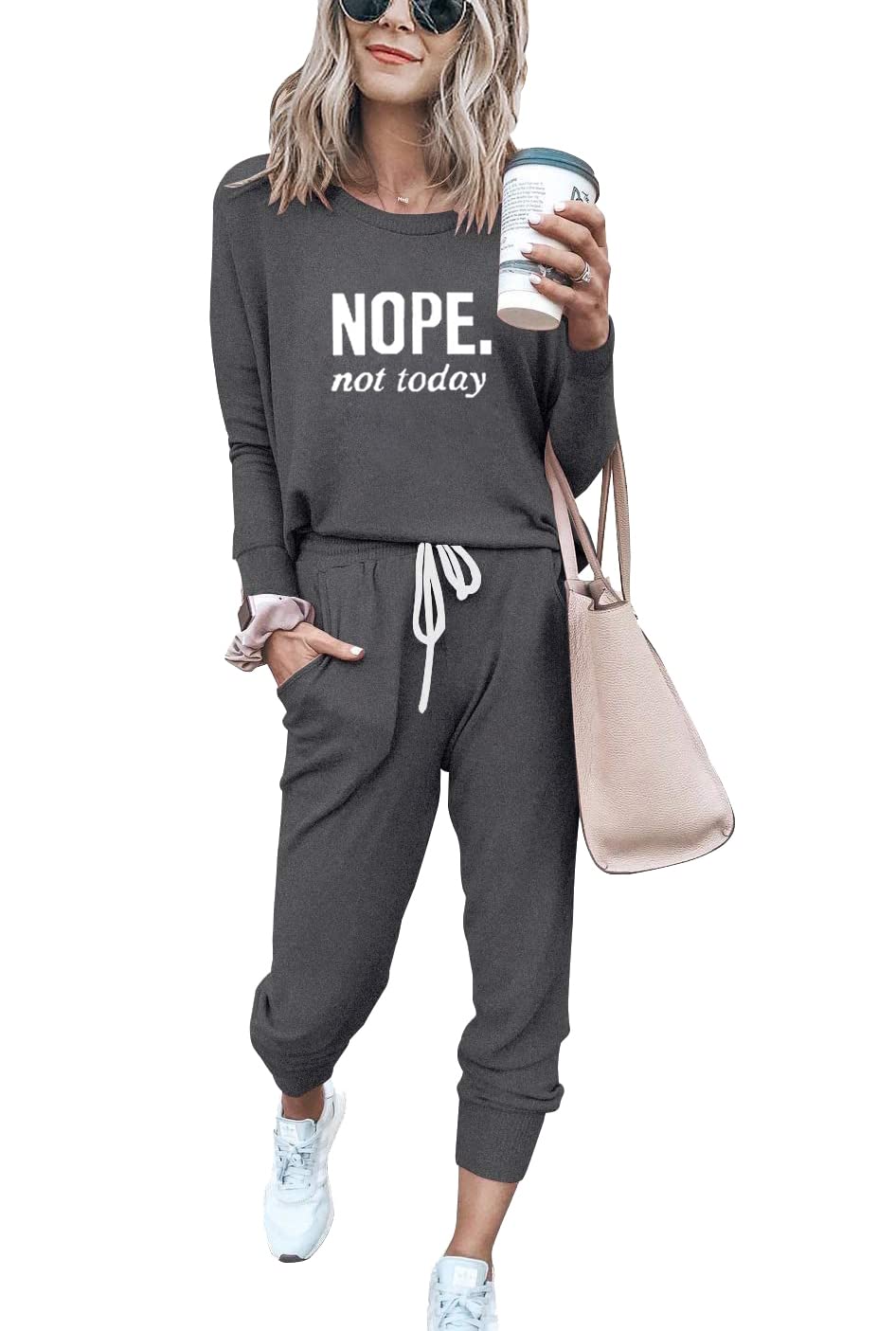 KSOTUTM Women's Color Block Lounge Set - Short Sleeve Jogger Pajamas for Home & Travel