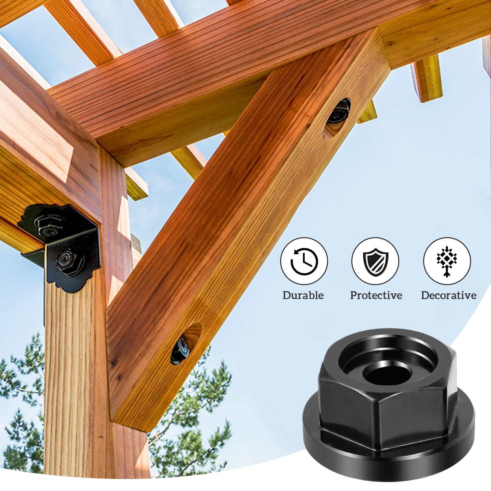 Carbon Steel Hex Nuts 24PCS - Heavy Duty Hex Nut Assortment Kit with Washers (1 Inch) - Rust-Resistant Fastener Hardware for Outdoor Pergolas, Pavilions & Deck Building - Perfect for DIY Projects and Structural Reinforcement