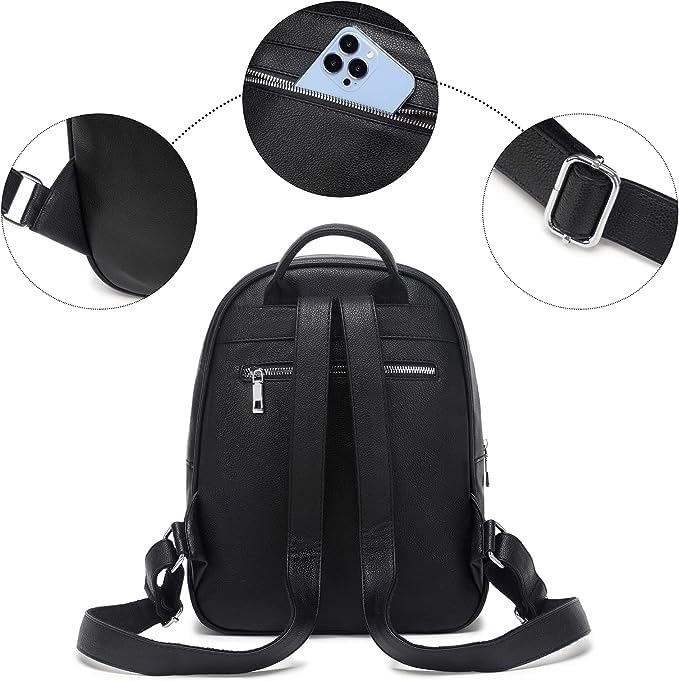 Durable Women's Fashion Leather PU Backpack - Lightweight Travel Daypack, School Bag for Ladies & Girls (Black) | Perfect for Commuting, College & Weekend Getaways