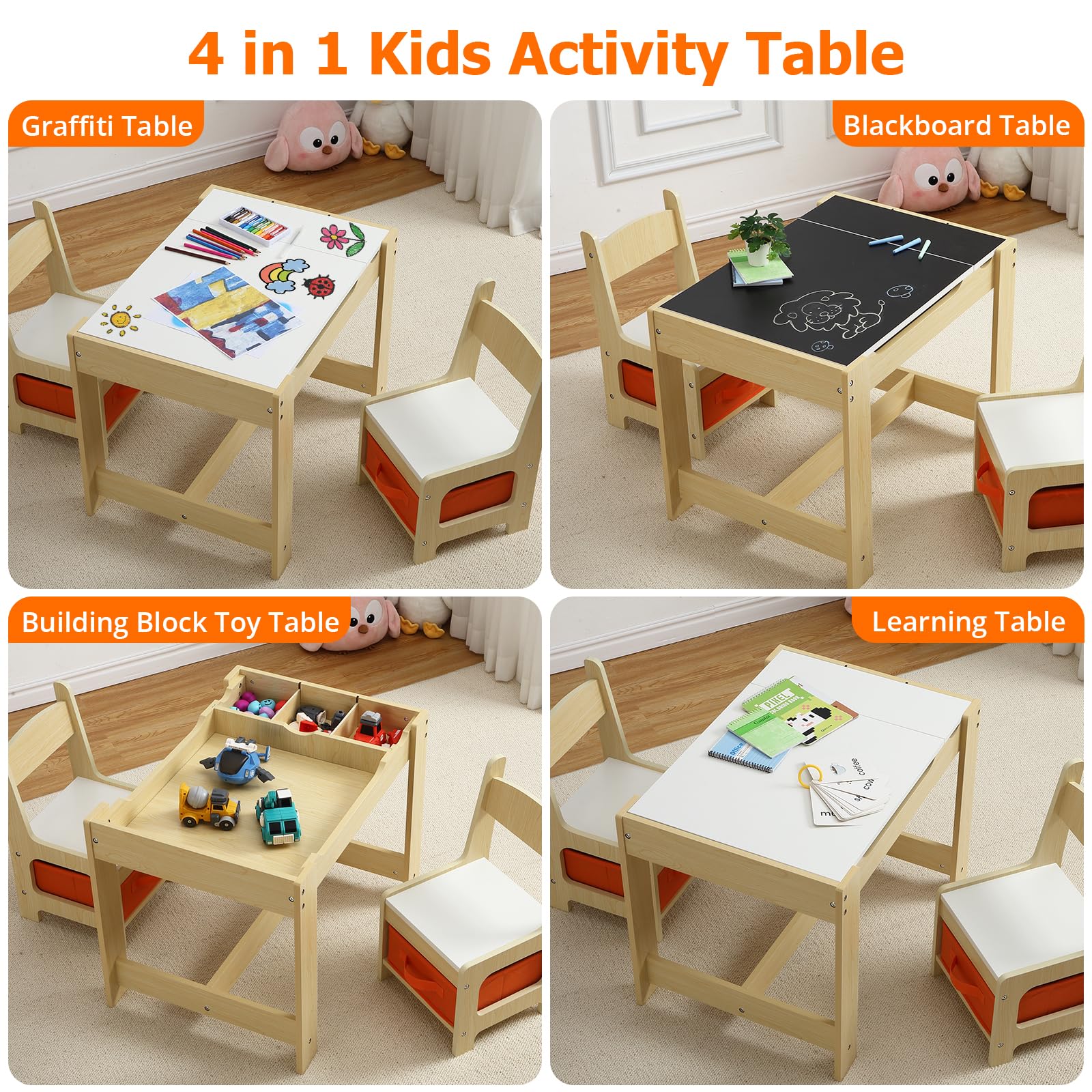 GARVEE 3-in-1 Kids Table and Chair Set with Storage Drawer | Wooden Activity Table for Toddlers | Arts & Crafts Table | 2-in-1 Tabletop | Natural Wood Playroom Furniture for Home, Preschool & Kindergarten | Perfect for Drawing, Learning & Playtime Activities