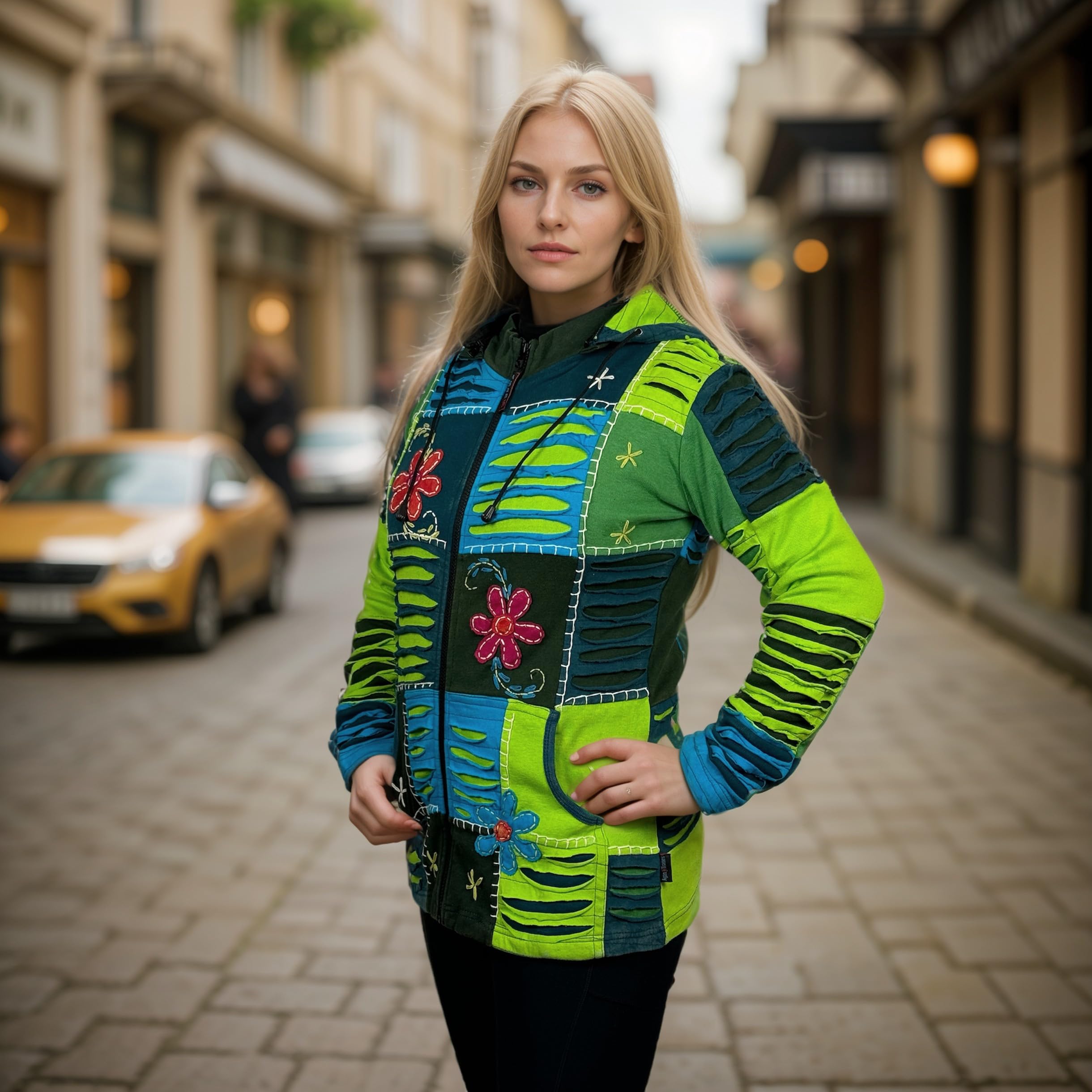 Agan Traders 2025 Spring Tie-Dye Patch Embroidered Women's Zip Up Hoodie Jacket - Trendy Free-Spirited Fashion for Casual Wear, Street Style & Outdoor Activities