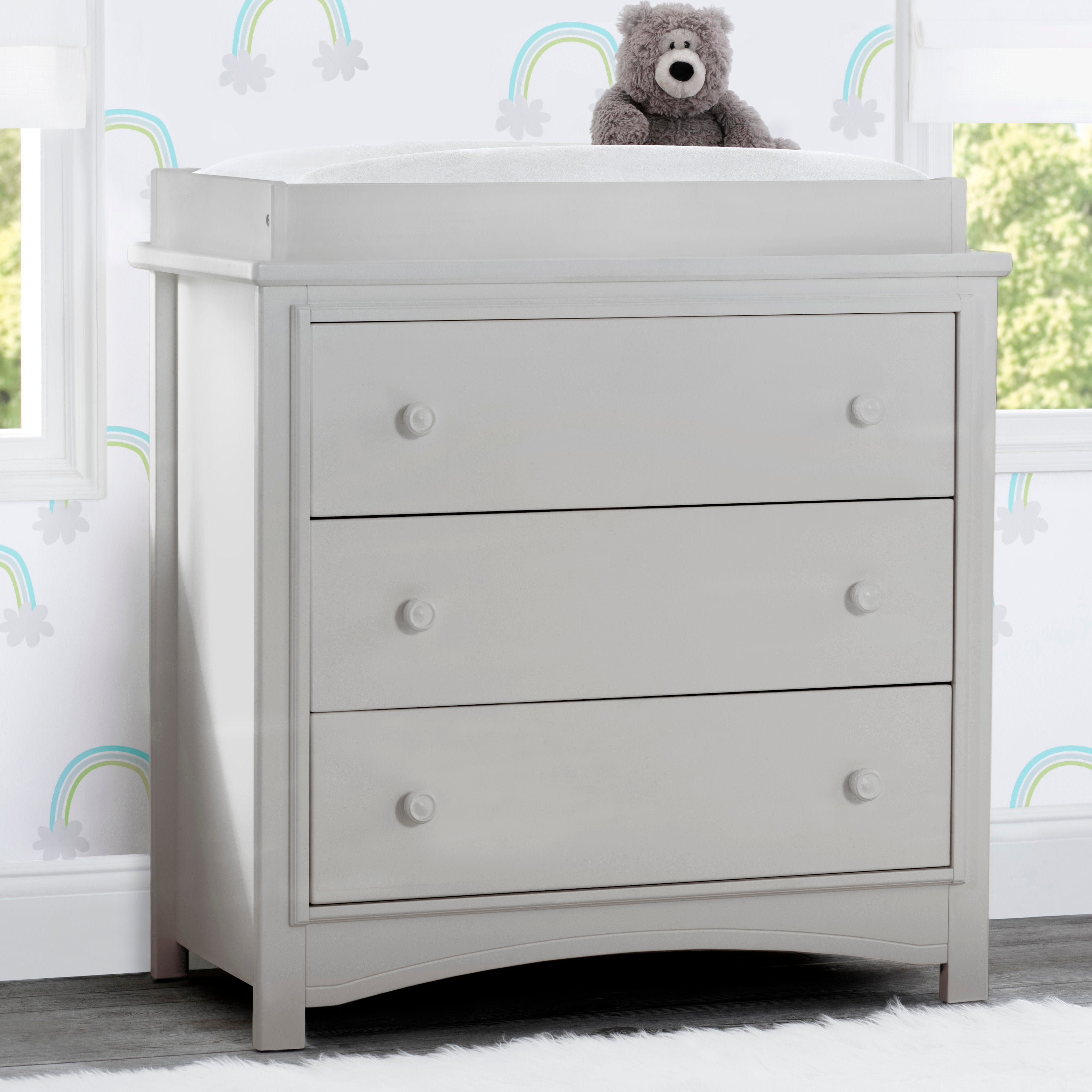 Perry 3 Drawer Baby Dresser with Changing Table Top & Secure Interlocking Drawers - Perfect Nursery Furniture for Diaper Changes & Baby Clothes Storage