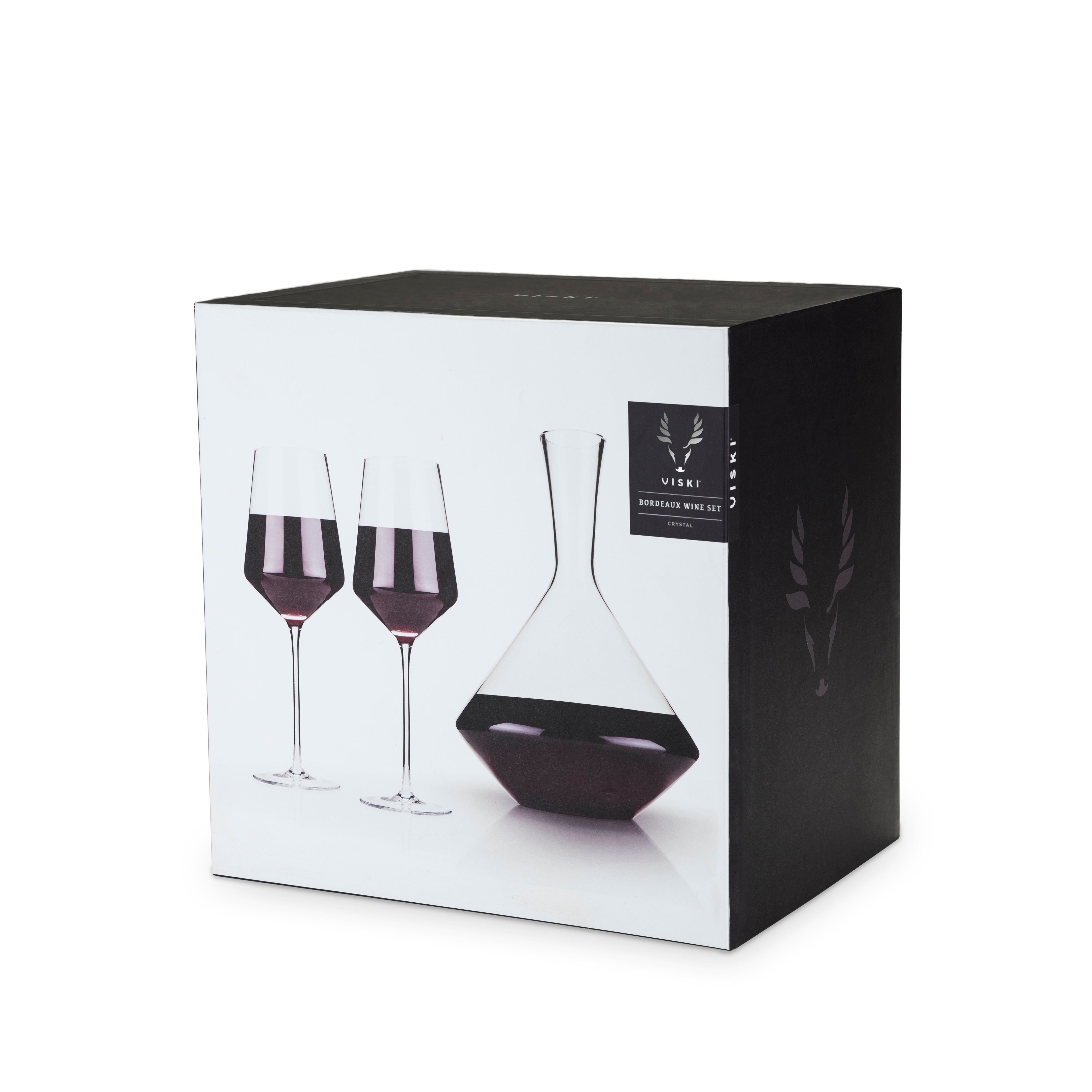 Elegant Raye Angled Crystal Bordeaux Decanter & Wine Glass Set - Perfect for Wine Tasting, Dinner Parties & Gift Giving