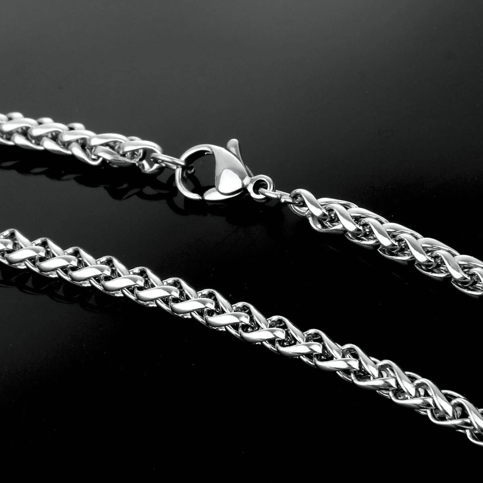 3mm Stainless Steel Wheat Chain Necklace for Men - 22 Inch Gothic Silver Necklace | Perfect for Punk, Rock, Goth Fashion & Everyday Wear