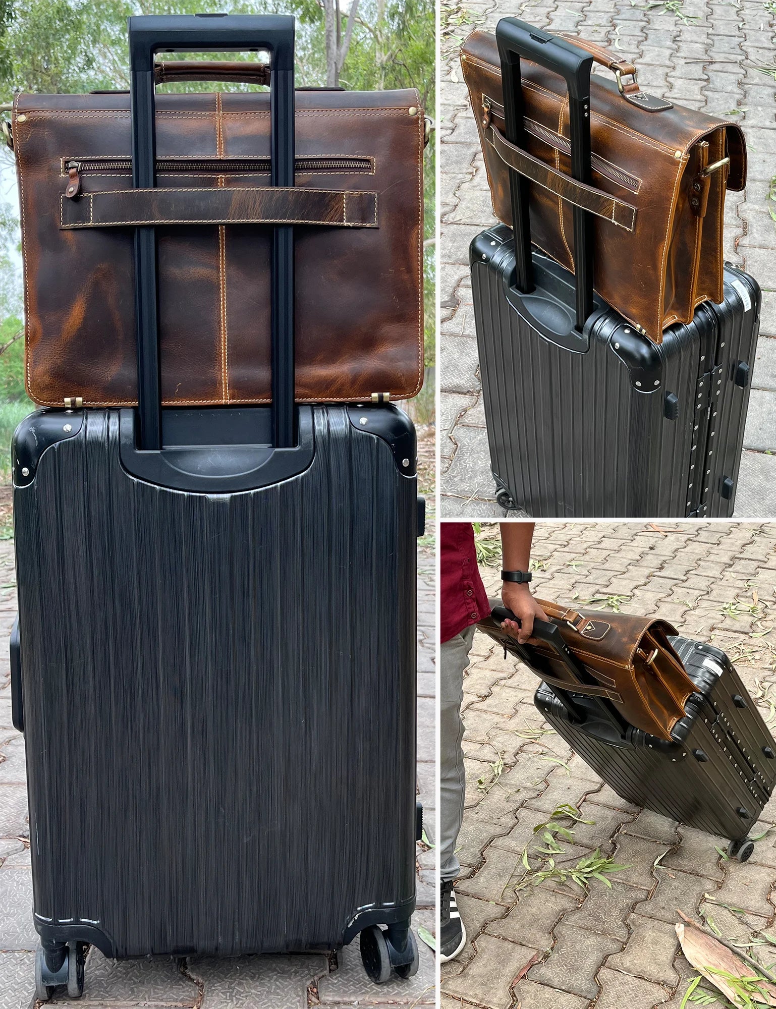 Wayne Premium 16 Inch Genuine Leather Satchel Briefcase for Men - Business Laptop Bag with Shoulder Strap (Antique Brown) - Perfect for Office, Work, Travel & Daily Commute