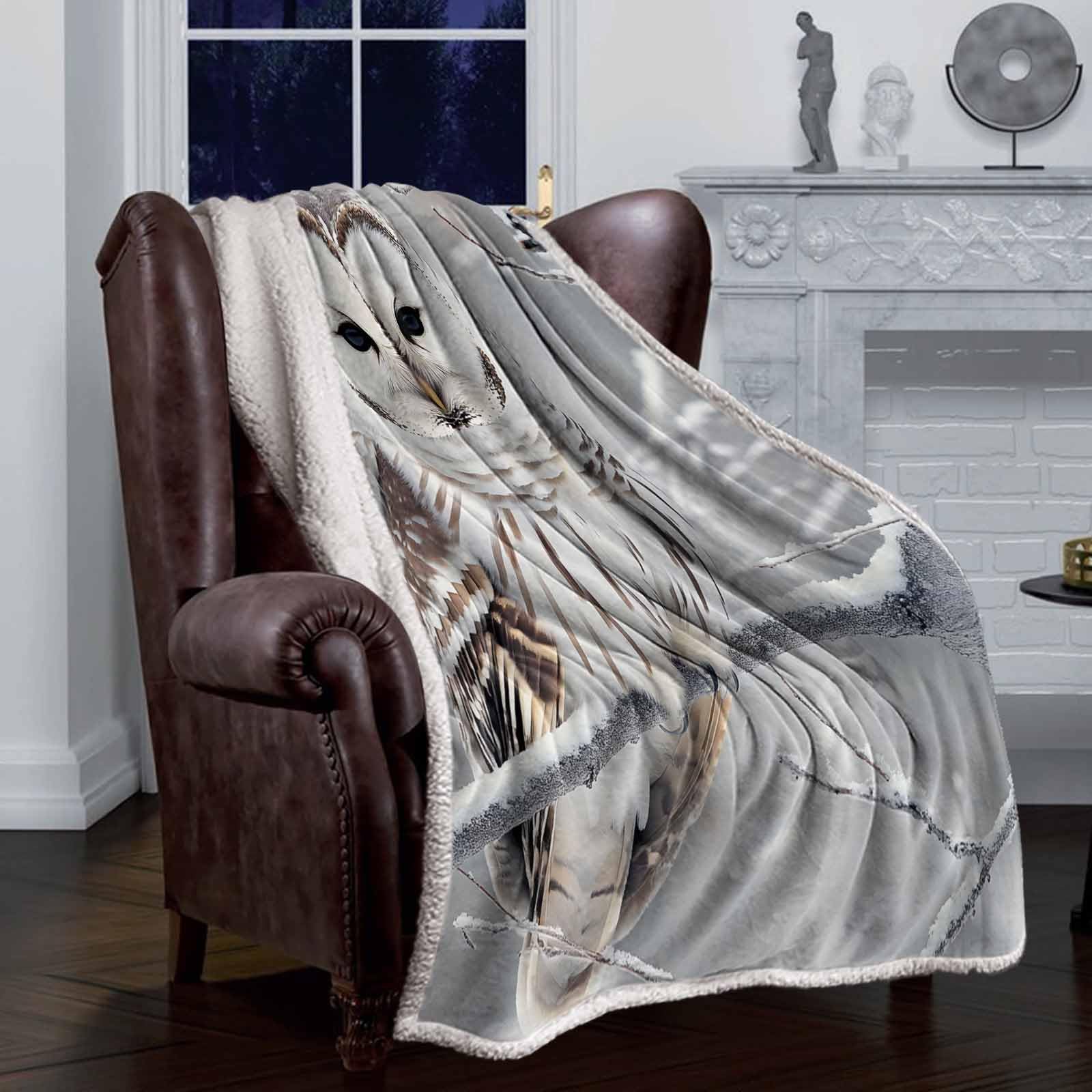 Owl Sherpa Fleece Blanket - Super Thick & Warm Luxury Throw 50x80 Inches - Reversible Fluffy Plush Microfiber Blanket with Cute White Owl Tree Branch Design - Perfect for Bed, Couch, Sofa & Winter Snuggling