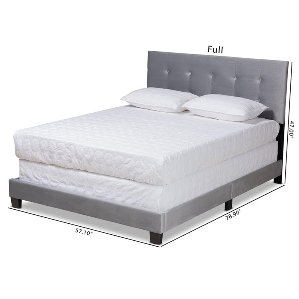 BOWERY HILL Grey Upholstered Queen Size Panel Bed Frame - Modern Upholstered Platform Bed with Wooden Slats - Perfect for Master Bedroom, Guest Room & Apartment