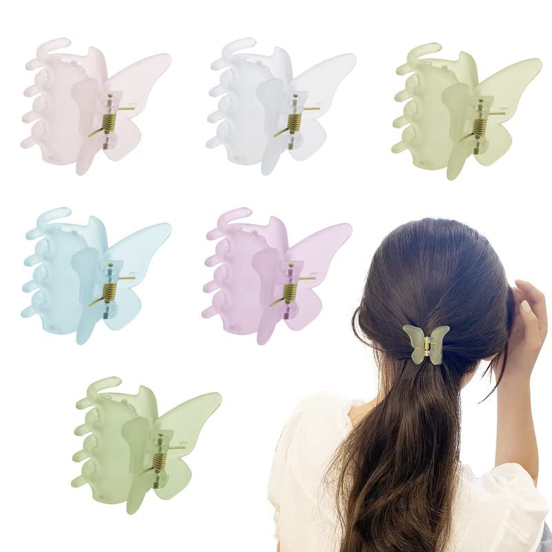 BELICIA 6 Pack Matte Butterfly Hair Claw Clips for Women & Girls - Strong Hold Hair Clamps for Thick Hair - Perfect for School, Work, Parties & Everyday Styling