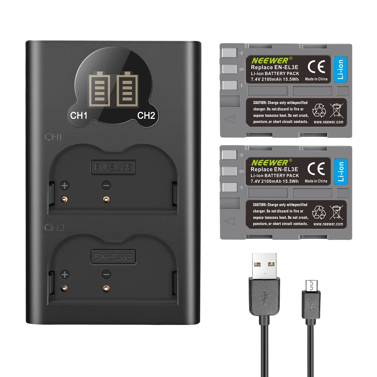 NEEWER 2 Pack EN-EL3E Replacement Battery Charger Set for Nikon D50 D70 D100 D200 Digital Cameras - Perfect for Travel & Professional Photography