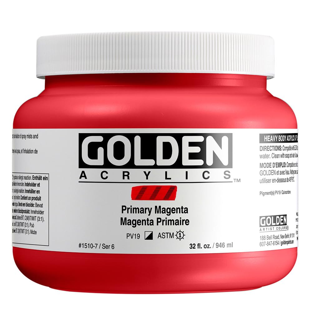 GOLDEN Heavy Body Acrylic Paint - Primary Magenta 32 fl oz Jar | Professional Semi-Opaque Acrylics for Canvas Painting, DIY Art Projects & Home Decor