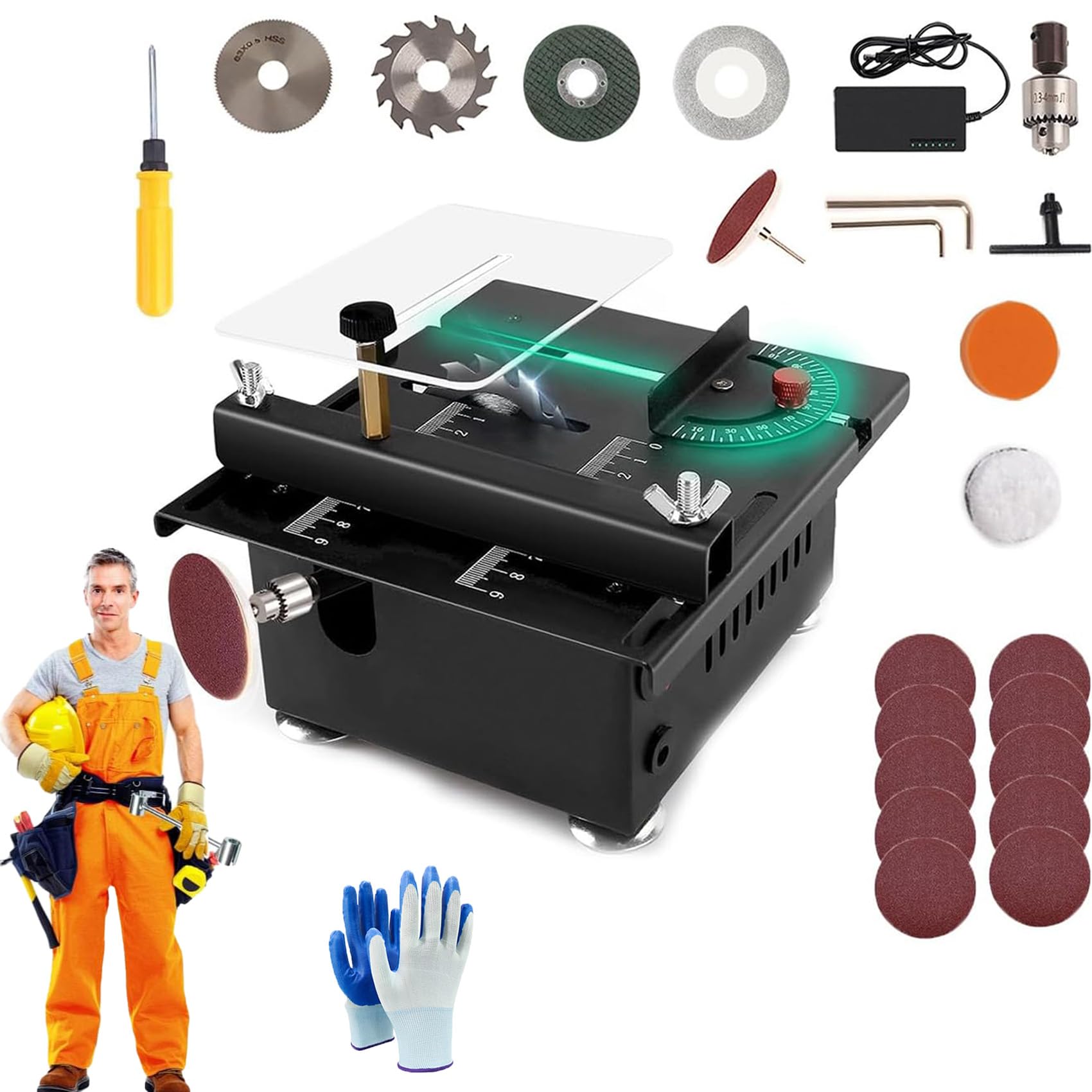 Mini Multi-Functional Table Saw for Woodworking & Crafts - Adjustable Cutting, Sanding, Engraving & Drilling All-in-One Machine | Perfect for DIY Projects, Model Building & Home Workshops