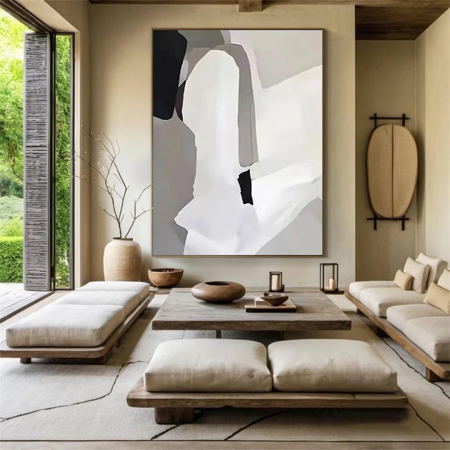 Abstract Tranquility Art Painting - Modern Canvas Wall Decor for Living Room, Bedroom & Office - Serene Blue & White Contemporary Artwork #WS233