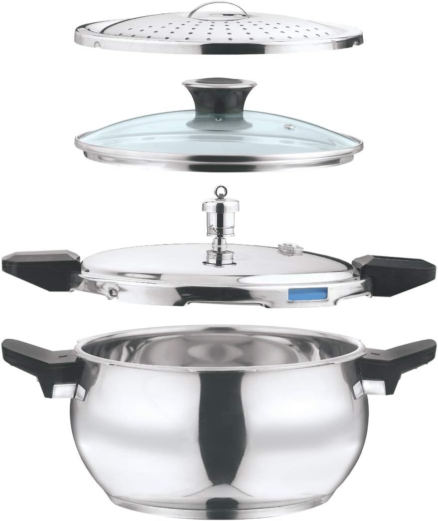 Vinod Magic Stainless Steel Smart 3-in-1 Pressure Cooker 5.5L (5.5 Liter) - Fast Cooking, Energy Efficient | Perfect for Indian Cooking, Meal Prep & Large Family Dinners