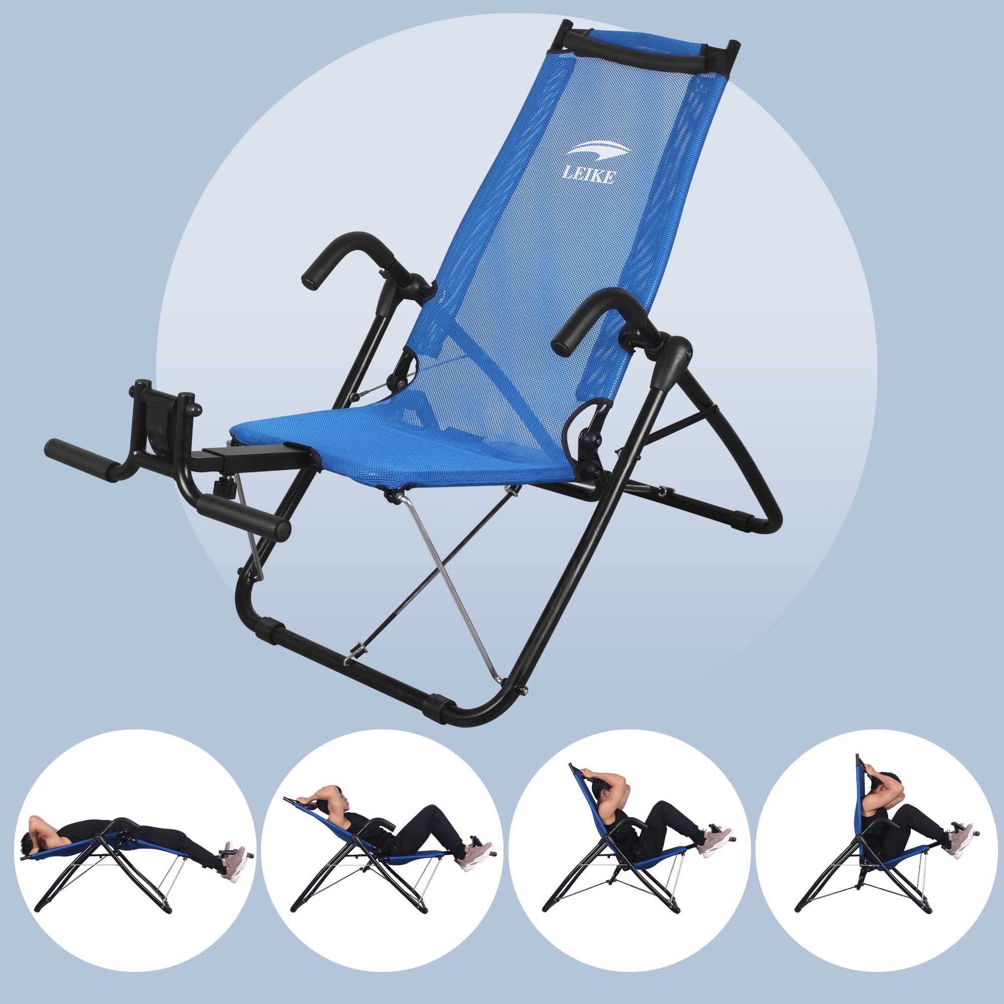 Leikefitness Ab Exercise Chair - Core Strengthening, Lightweight & Foldable Abdominal Trainer for Home Gym - Perfect for Strength Training, Inversion Therapy & Fitness Routines (Blue) AB3900