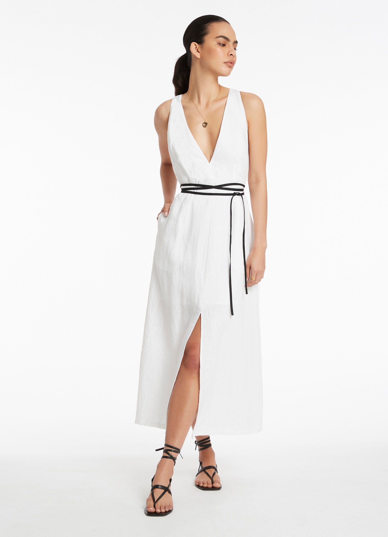 Jetset Plunge Belt Dress in White - Elegant Women's Cocktail Party & Evening Wear for Special Occasions