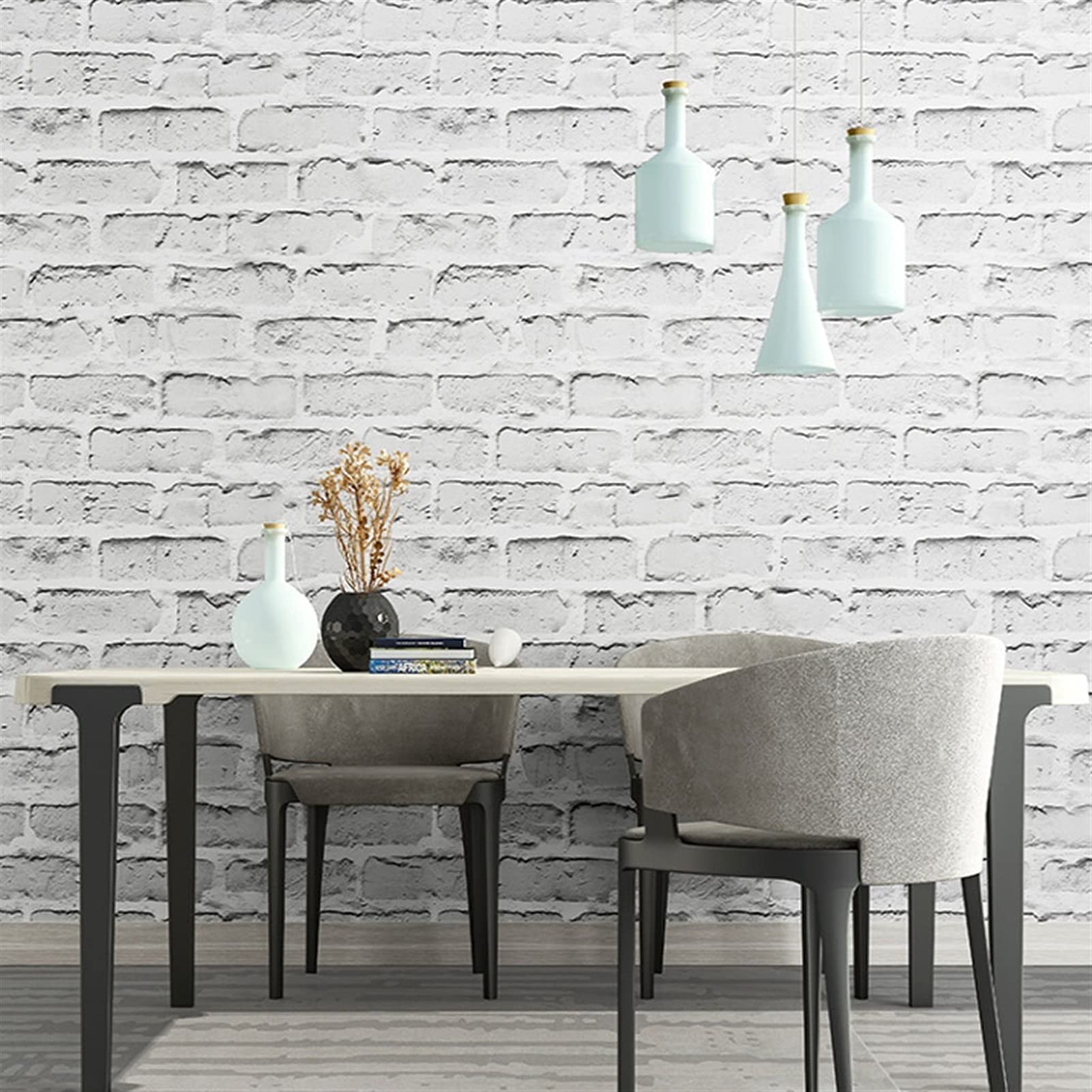 Vintage 3D Brick Wallpaper - White PVC Textured Wall Covering for Living Room, Bedroom & Restaurant Decor | Peel & Stick Self-Adhesive Backdrop | Easy DIY Home Improvement (Perfect for Accent Walls & Feature Spaces)