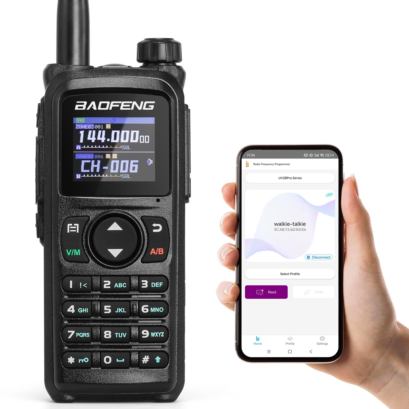 Baofeng UV-28 Plus Tri-Band 10W Two-Way Radio with GPS, APP Programming, 1.77