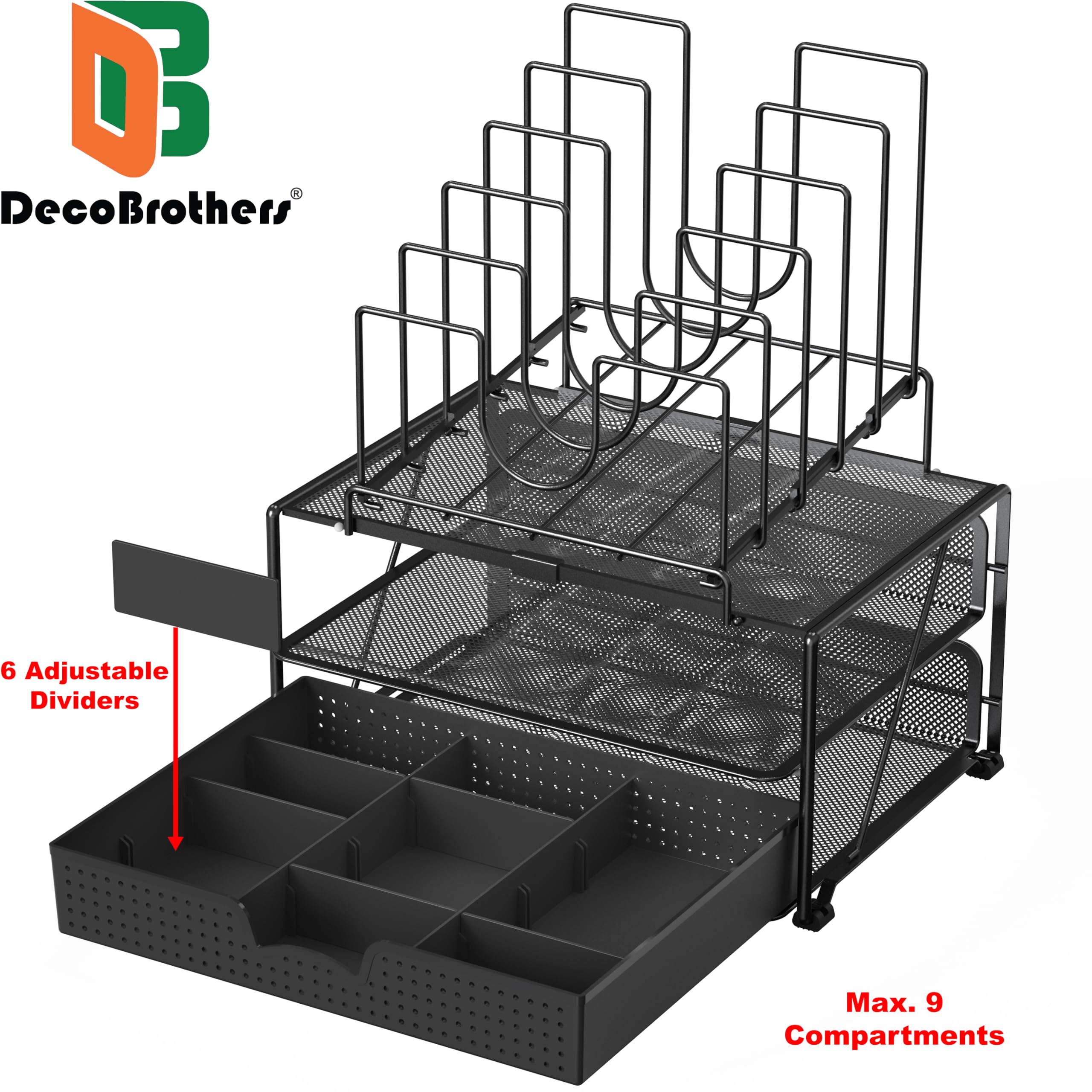 Deco Brothers Black Desktop File Organizer with Double Tray & 5 Folder Stand - Office Document Organizer for Desk, Home Office, and Workspace Organization