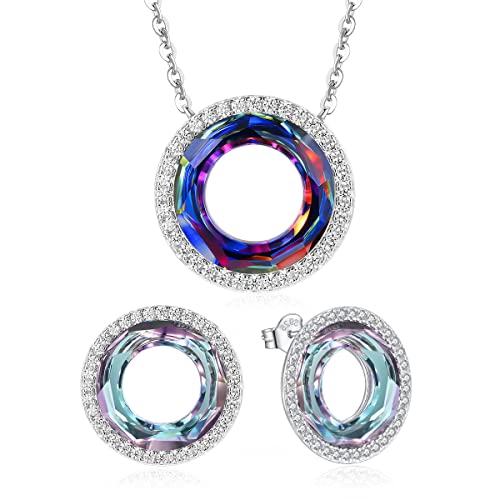 LOUISA SECRET Happy Ferris Wheel 925 Sterling Silver Necklace & Earrings Set with Crystal Pendant - Elegant Jewelry Gift for Women, Girlfriend, Wife - Perfect for Birthday, Anniversary & Romantic Occasions