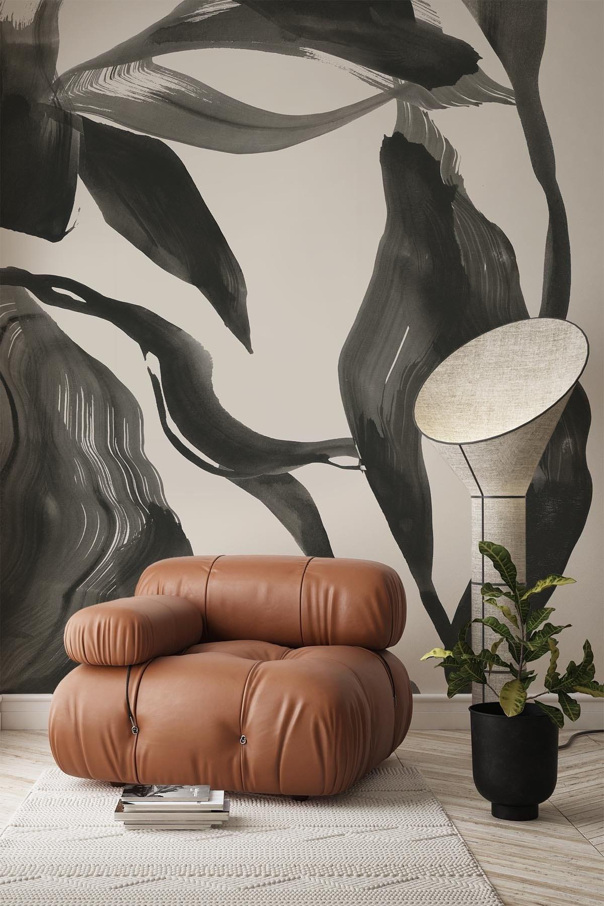Abstract Leaf Black Wall Art - Modern Botanical Print for Home & Office Decor - Perfect for Living Room, Bedroom, or Workspace