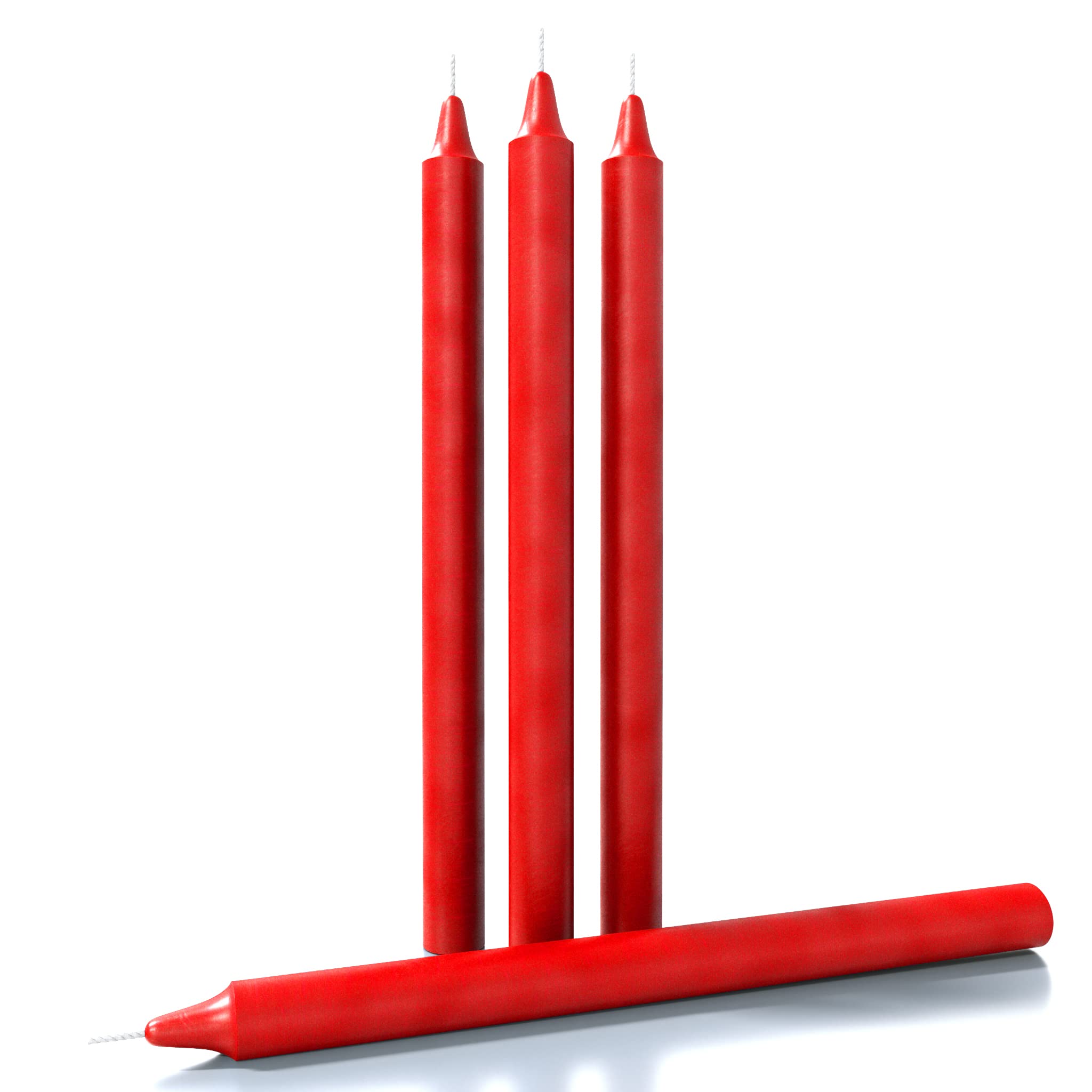 Premium Red Taper Candles 12 Inch (Pack of 4) - Unscented, Dripless & Smokeless Long Candlesticks for Romantic Dinners, Wedding Decor, Church Altars & Holiday Tablescapes - Slow Burning Dinner Candles