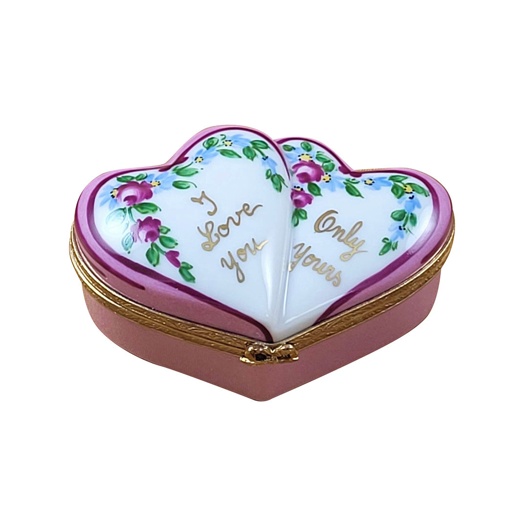 Exquisite Double Heart Limoges Porcelain Box - Hand-Painted French Collectible Trinket Jewelry Box for Romantic Gifts & Home Decor