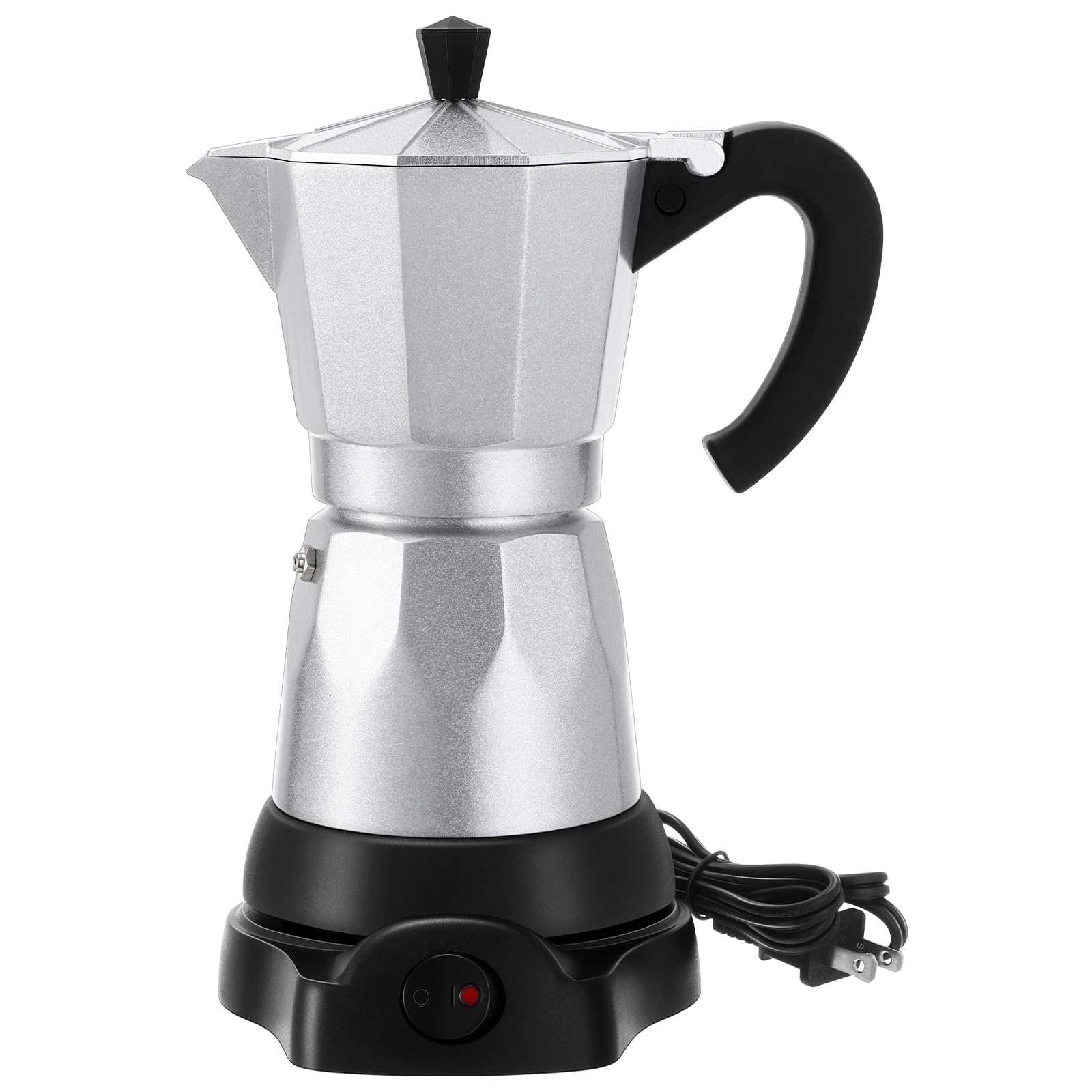 6 Cup Electric Espresso Coffee Maker - Italian Moka Pot 300ml Portable Aluminum Stovetop Espresso Machine with Detachable Base for Home, Office & Travel | Perfect for Camping, Dorm & Gifts (Aluminum Color)