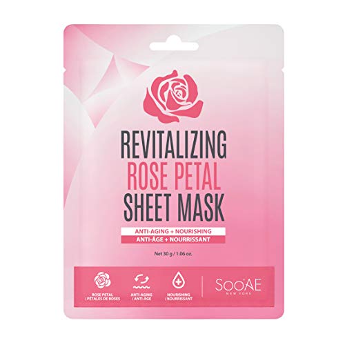 Soo'AE Revitalizing Rose Petal Sheet Mask - Hydrating & Brightening Facial Mask for Glowing Skin (1 Count) | Perfect for Spa Night, Self-Care Routine & Travel Skincare
