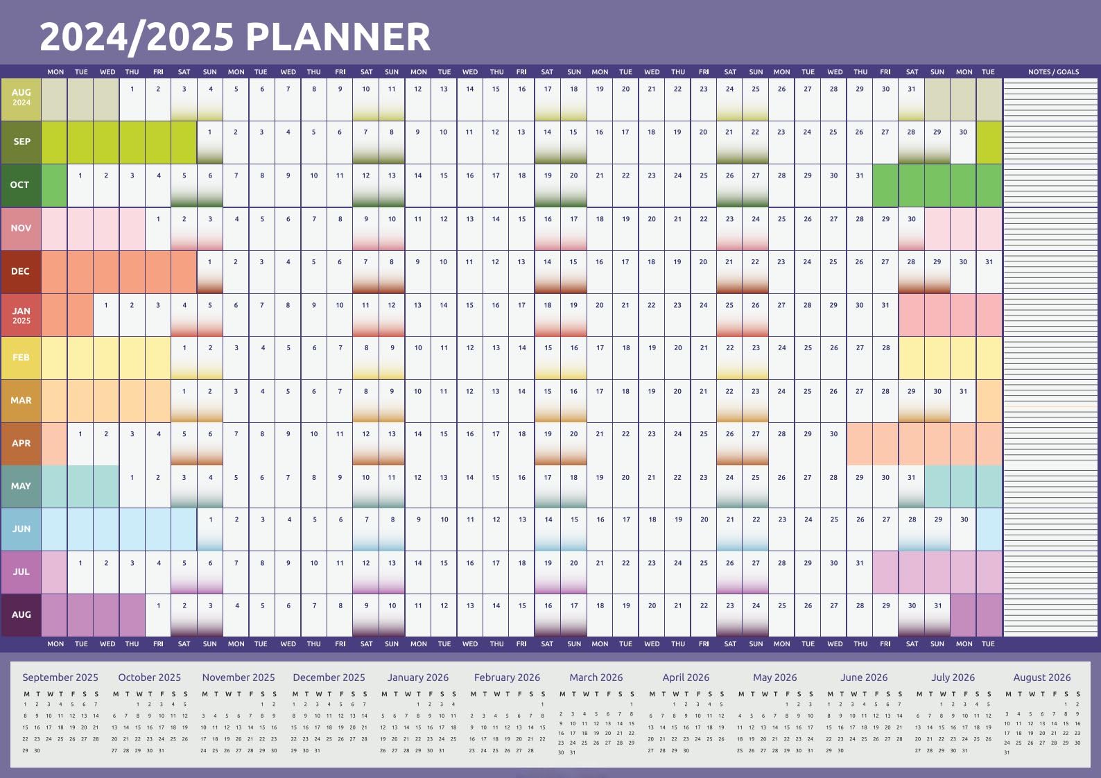 2024-2025 Wall Planner Calendar - A2 Size (59cm x 42cm) | Academic Year August to August | Rainbow Color | Perfect for Home, Office & School Organization | Great for Planning, Scheduling & Time Management