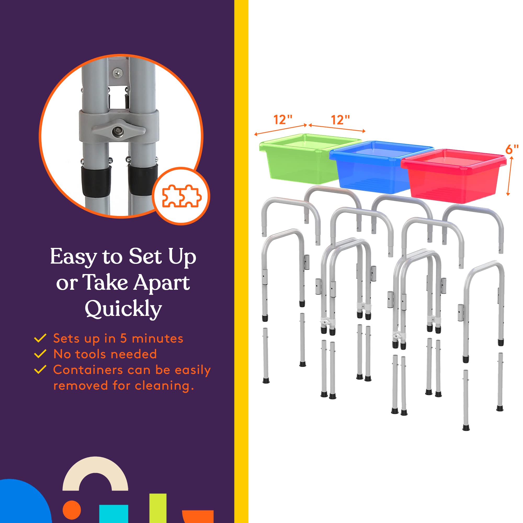 Sensory Activity Table for Kids & Toddlers - 3 Plastic Buckets, Easy Build Frame & 7 Beach Toys for Water, Sand & STEM Play | Interactive Learning Toy for Preschool, Daycare & Home Use